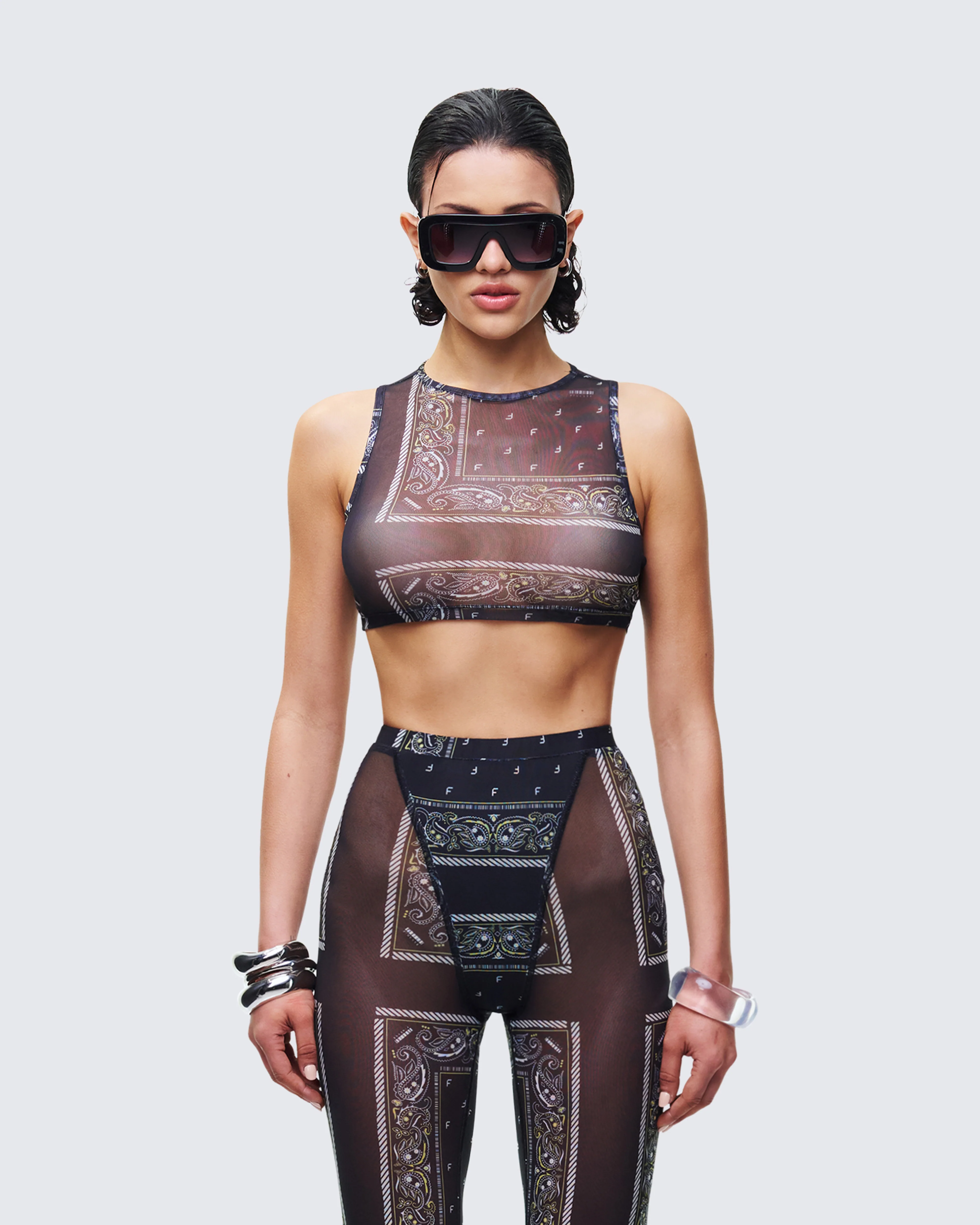 Rikku Black Bandana Mesh Crop Top - Image 2