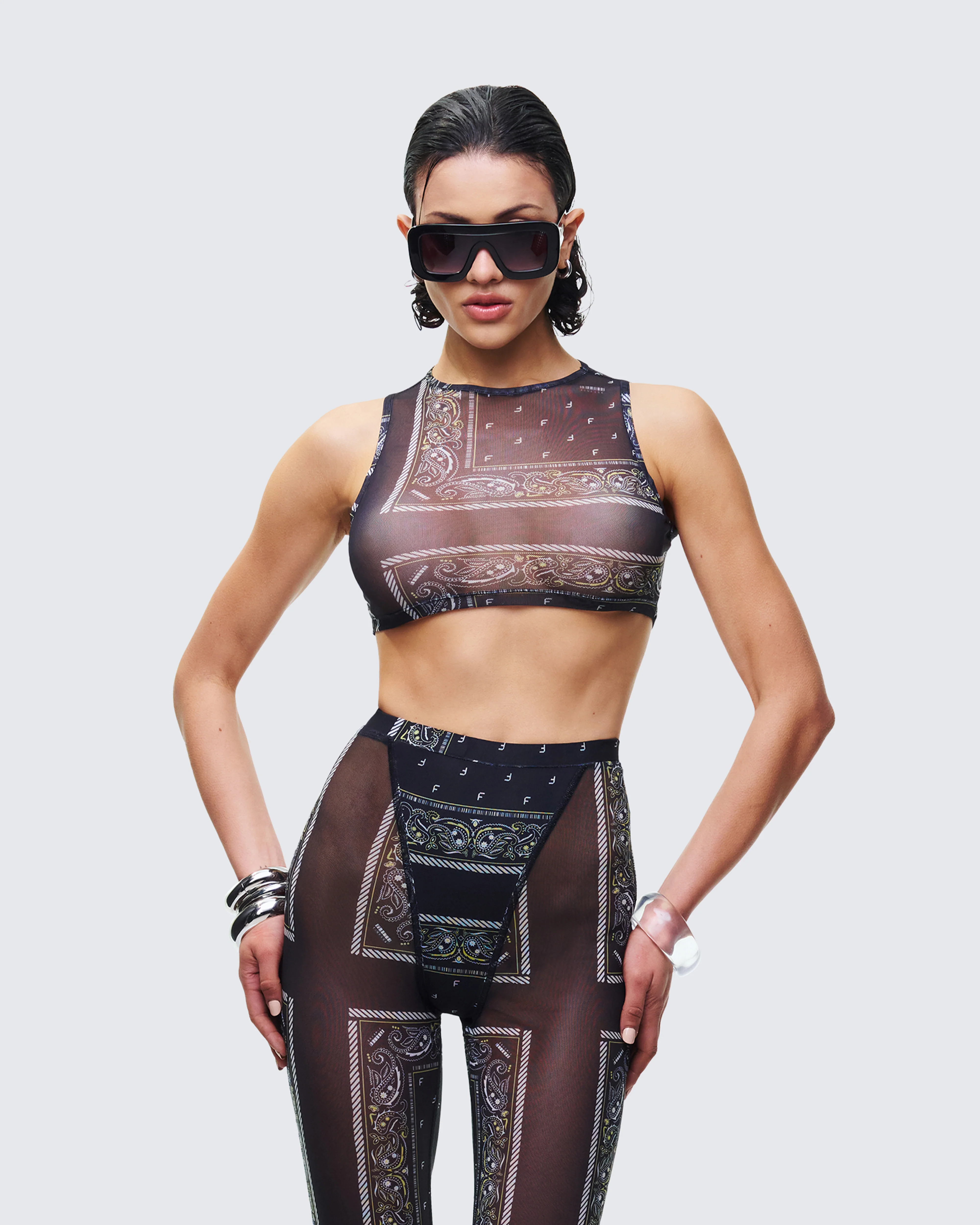 Rikku Black Bandana Mesh Crop Top - Image 3