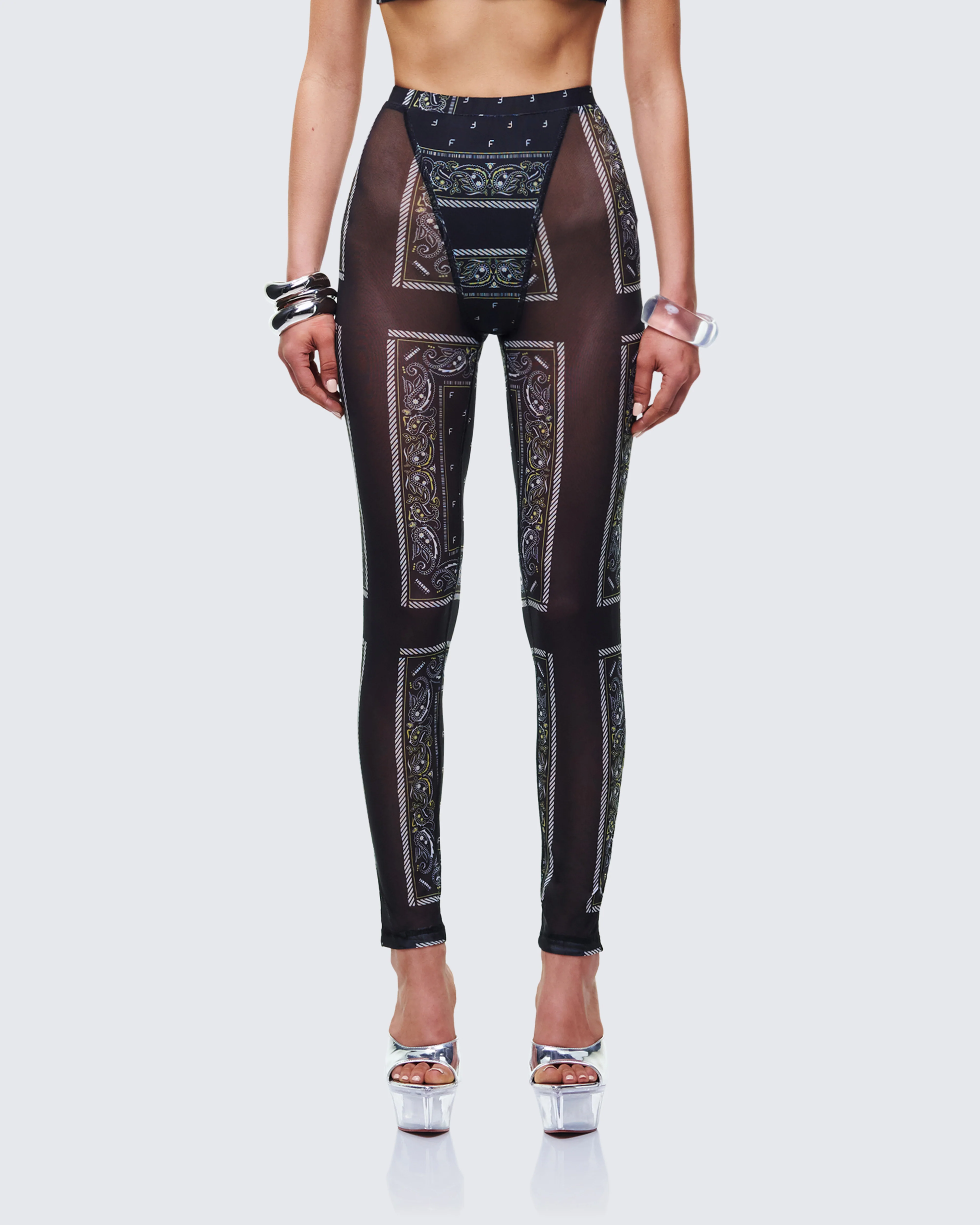 Rikku Black Bandana Mesh Leggings - Image 2