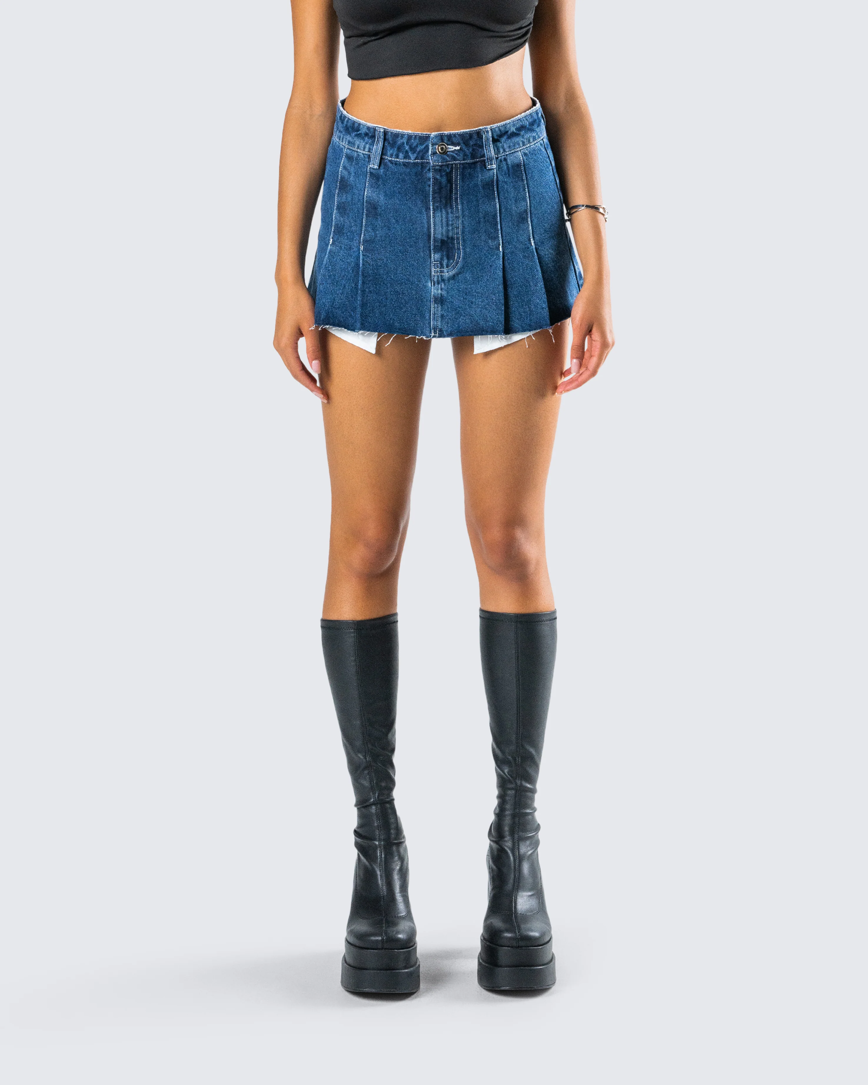 Robyn Pleated Denim Mini Skirt - Image 4