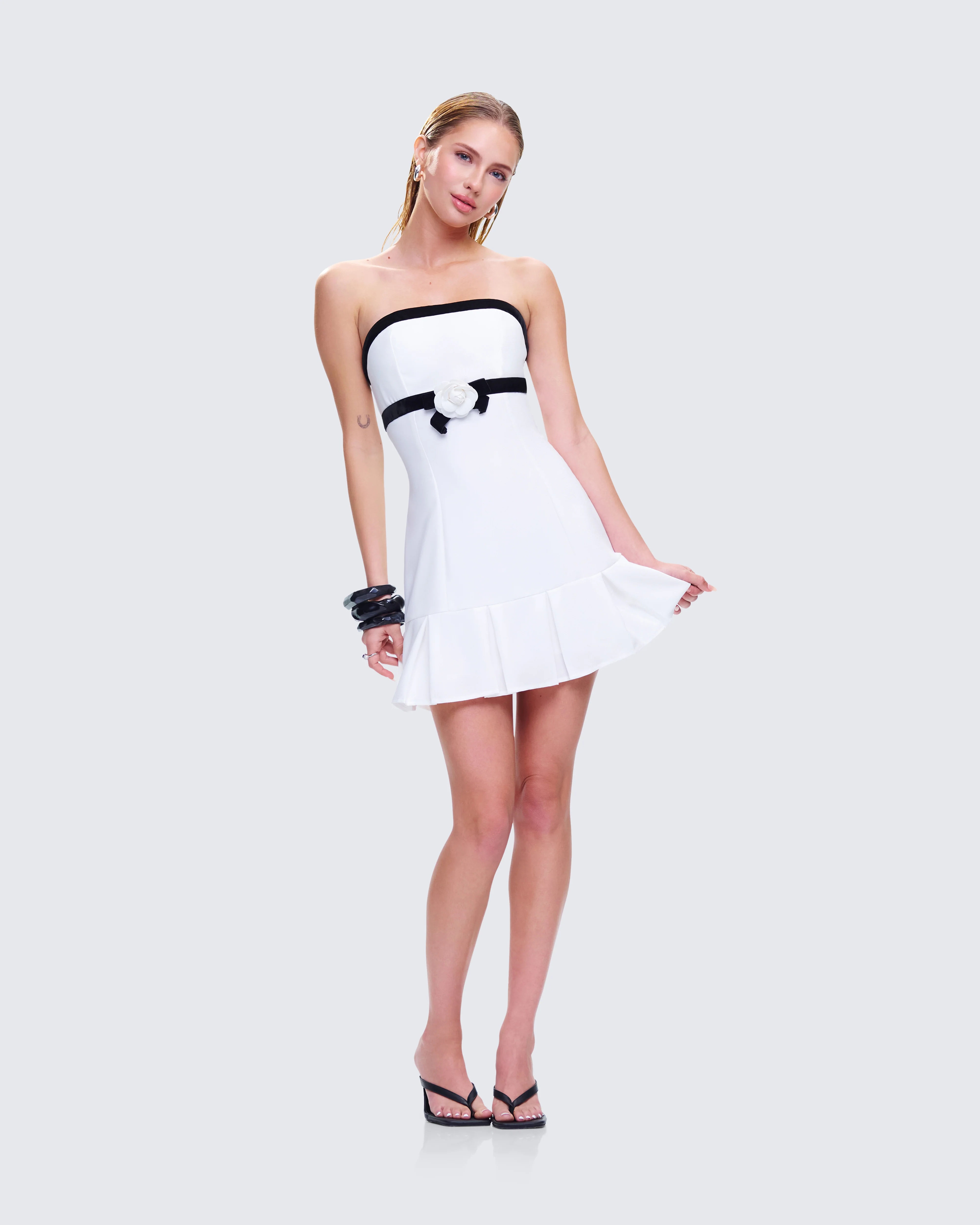 Roma White Strapless Mini Dress - Image 6