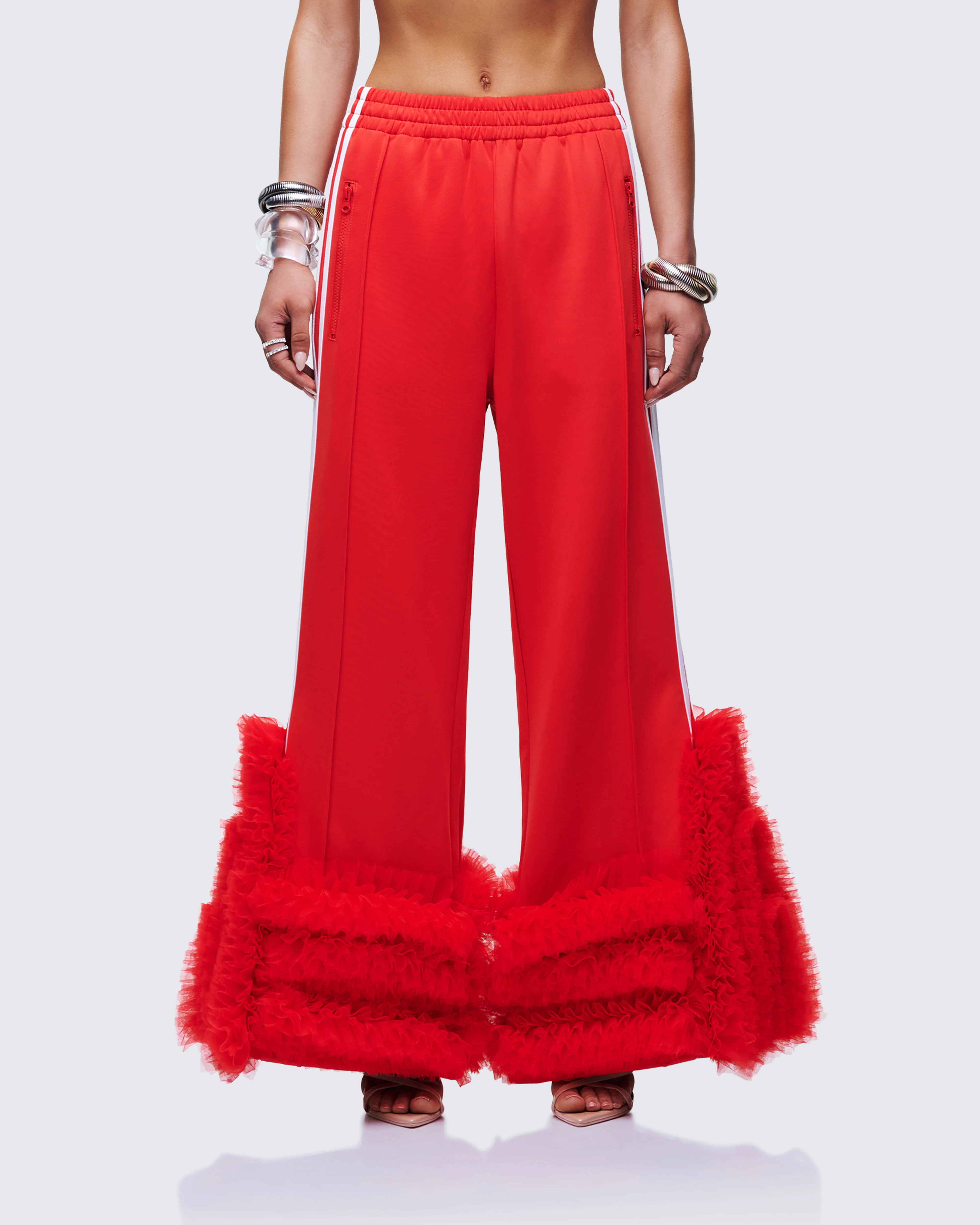 Romilda Red Mesh Ruffle Sweatpant - Image 2