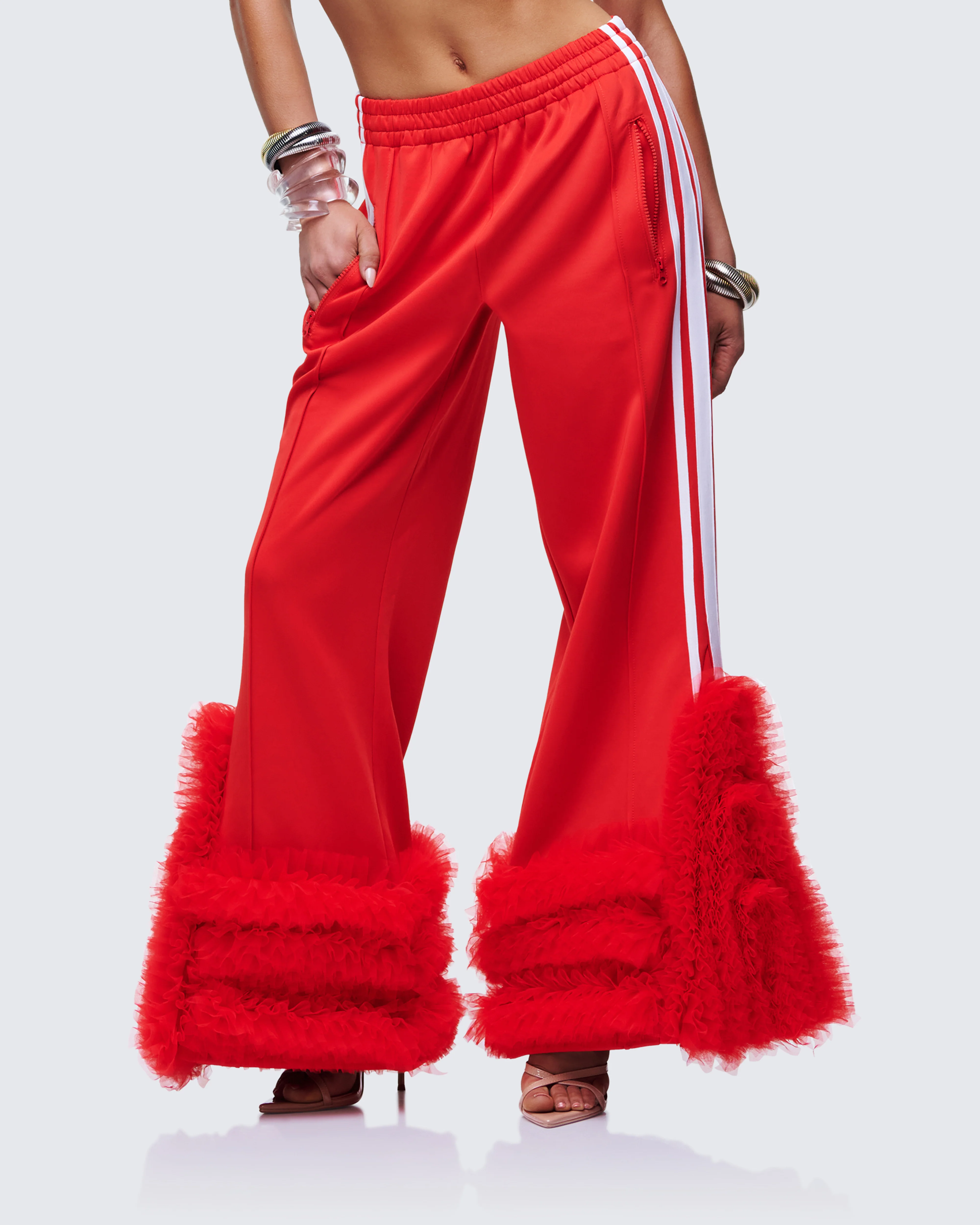 Romilda Red Mesh Ruffle Sweatpant - Image 3