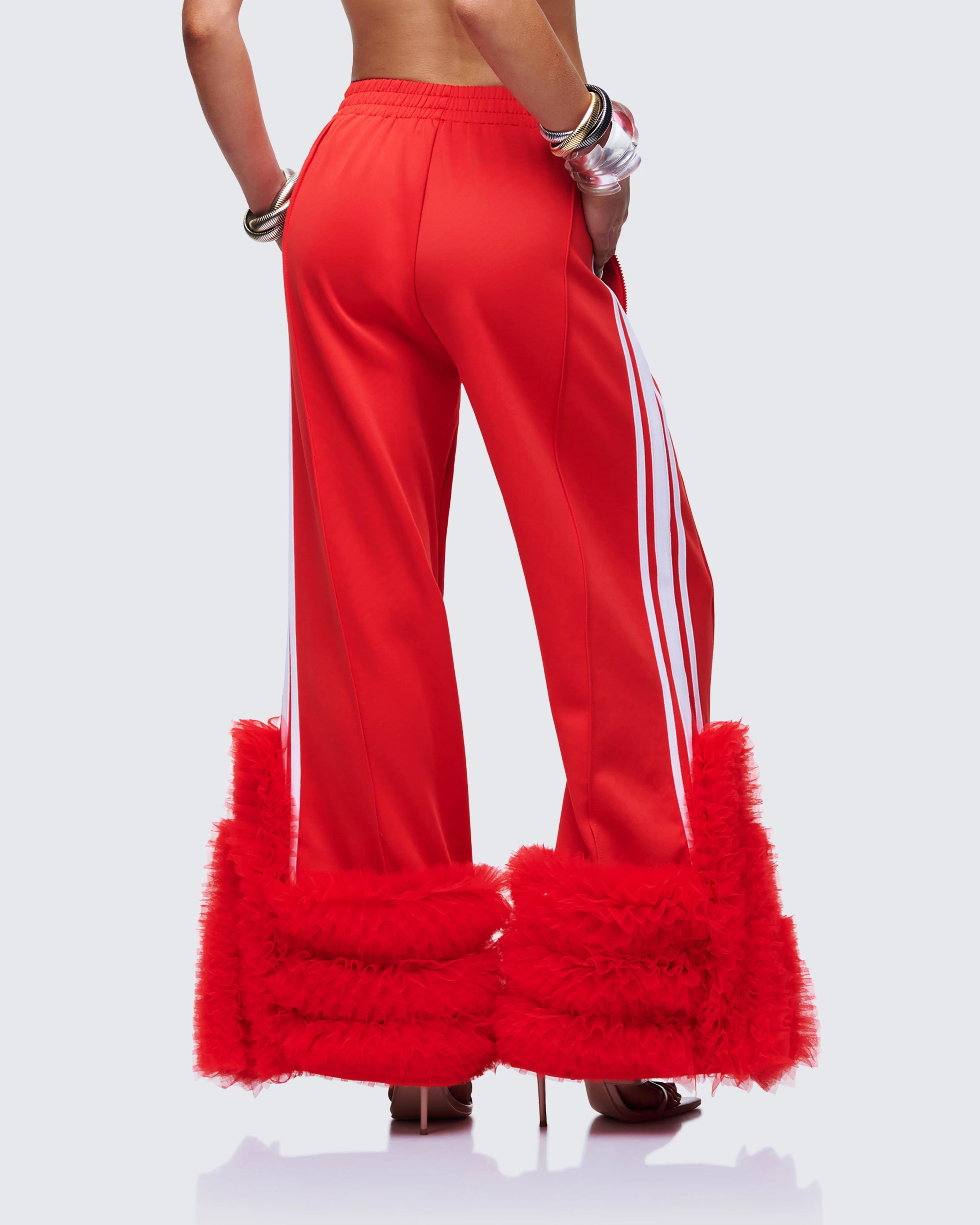 Romilda Red Mesh Ruffle Sweatpant - Image 4