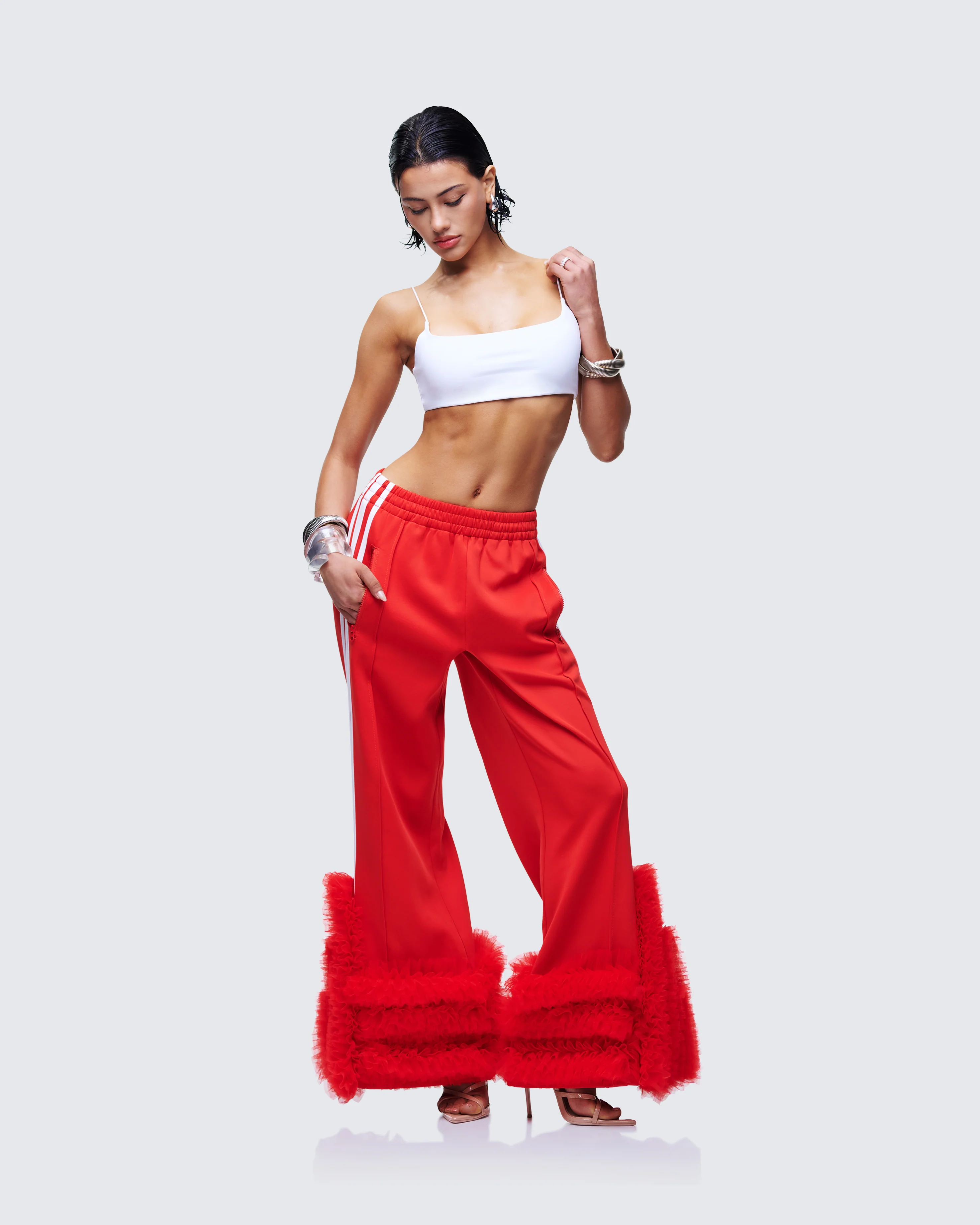 Romilda Red Mesh Ruffle Sweatpant - Image 5