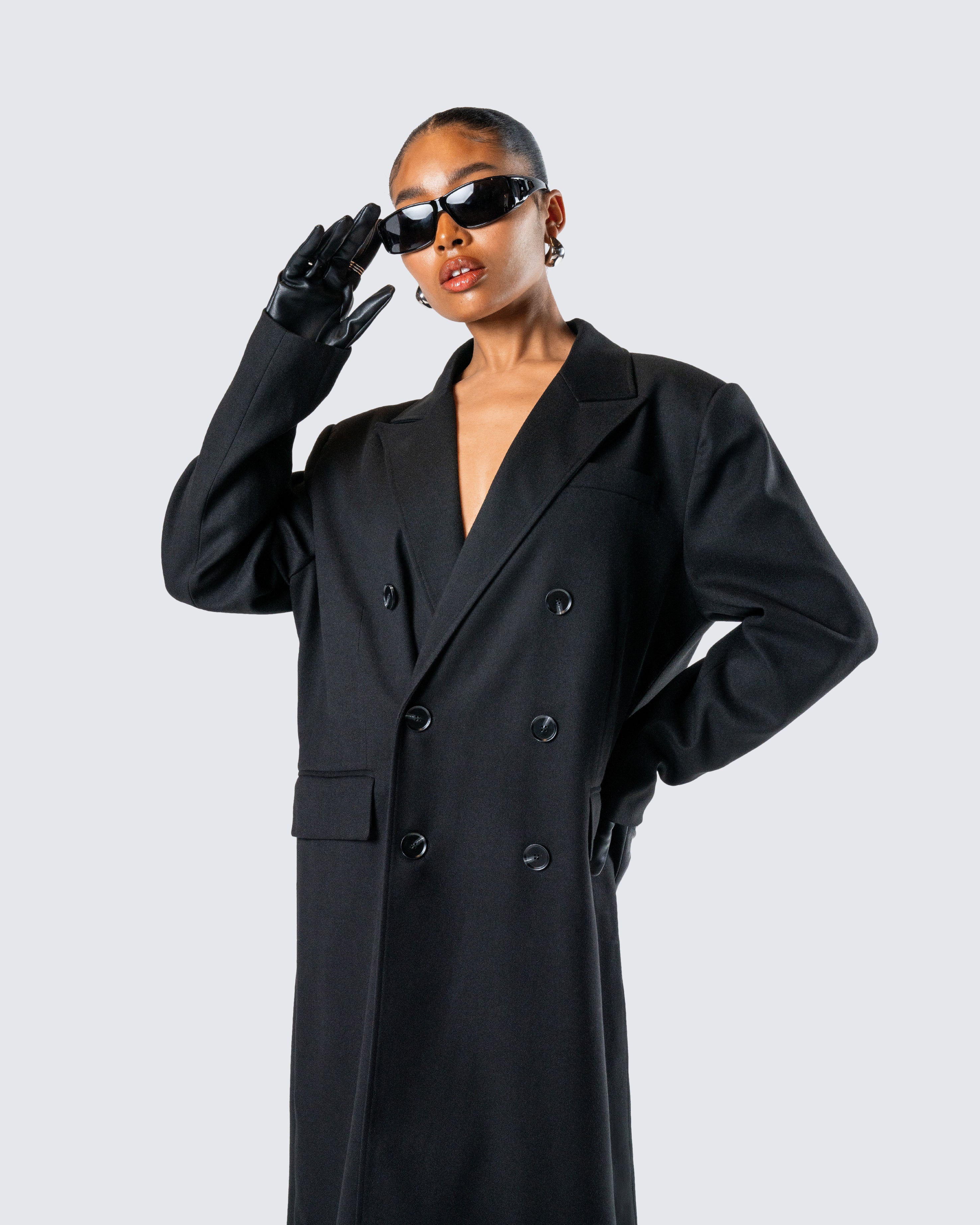 Romilly Black Double Breasted Coat - Image 9