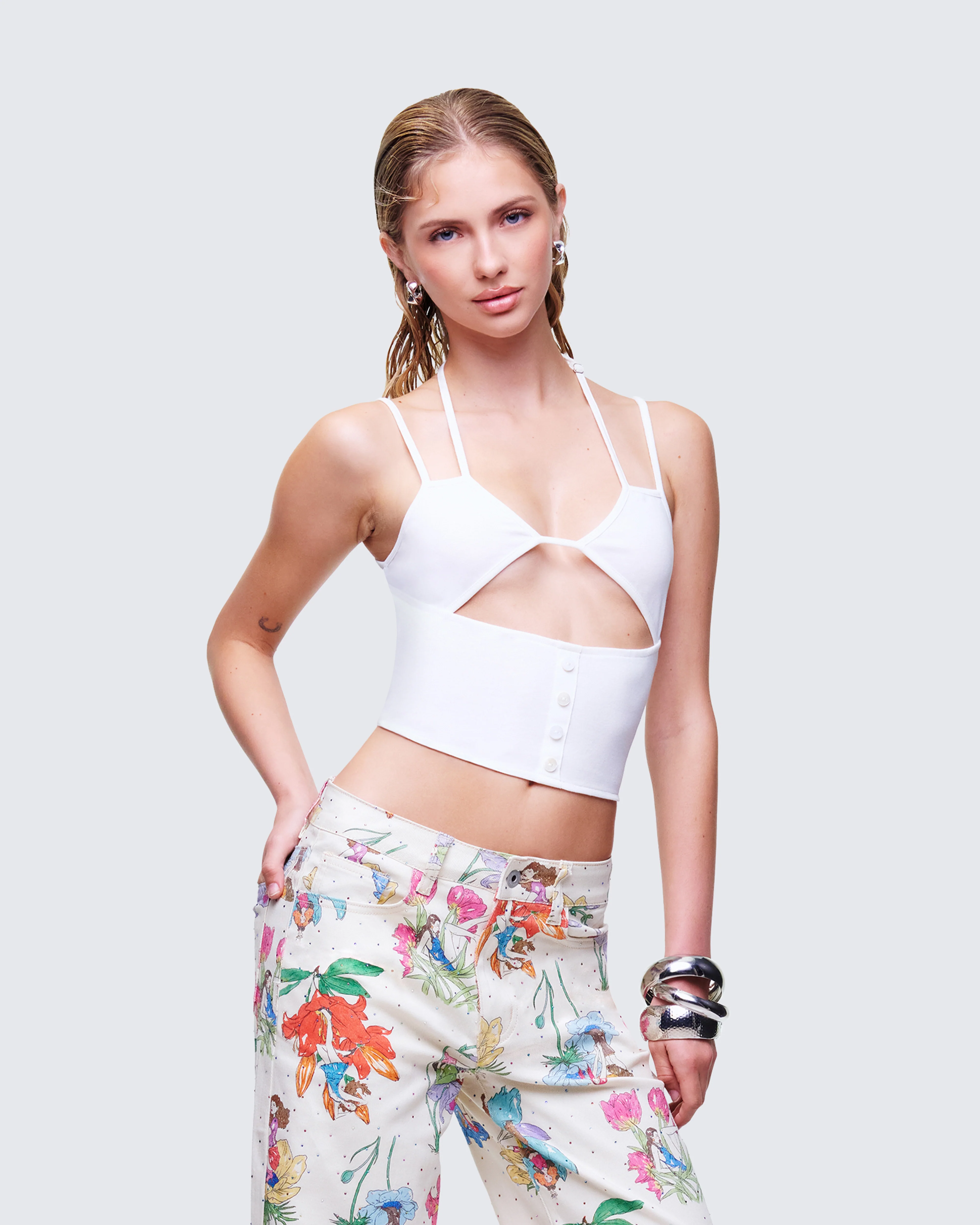 Romina White Button Though Cami Top - Image 3