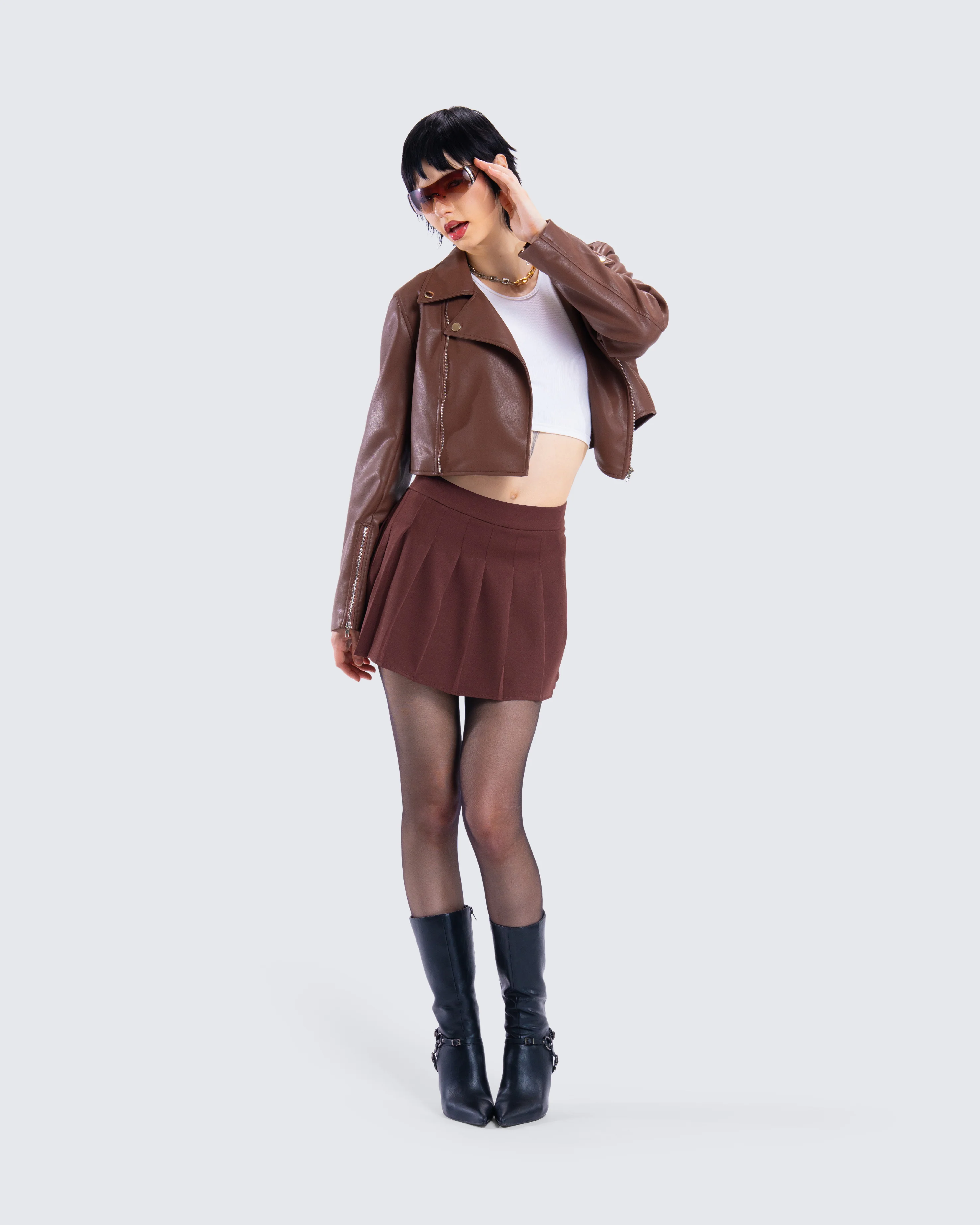 Ronny Brown Pleated Mini Skirt - Image 9