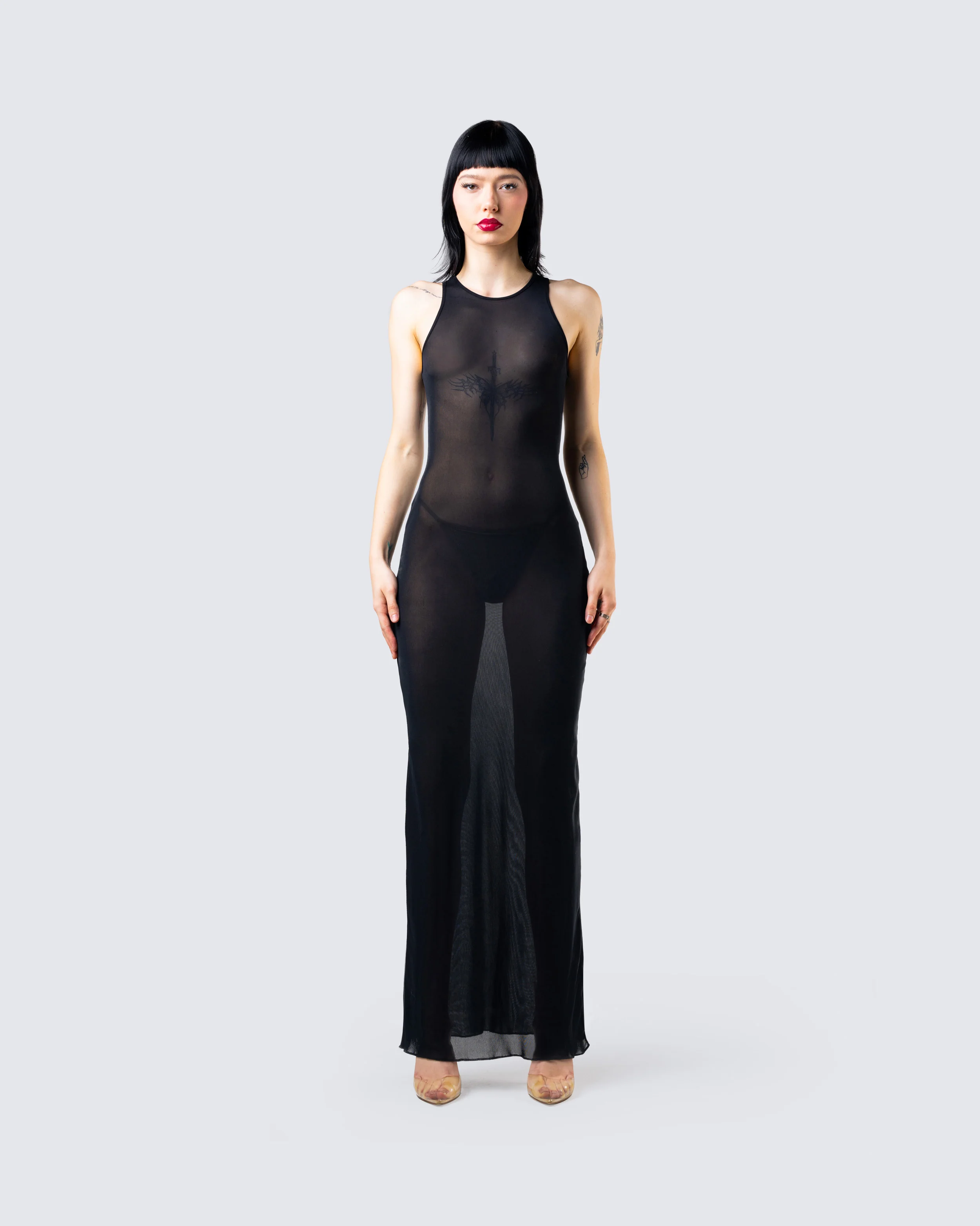 Rosario Black Mesh Maxi Dress - Image 4