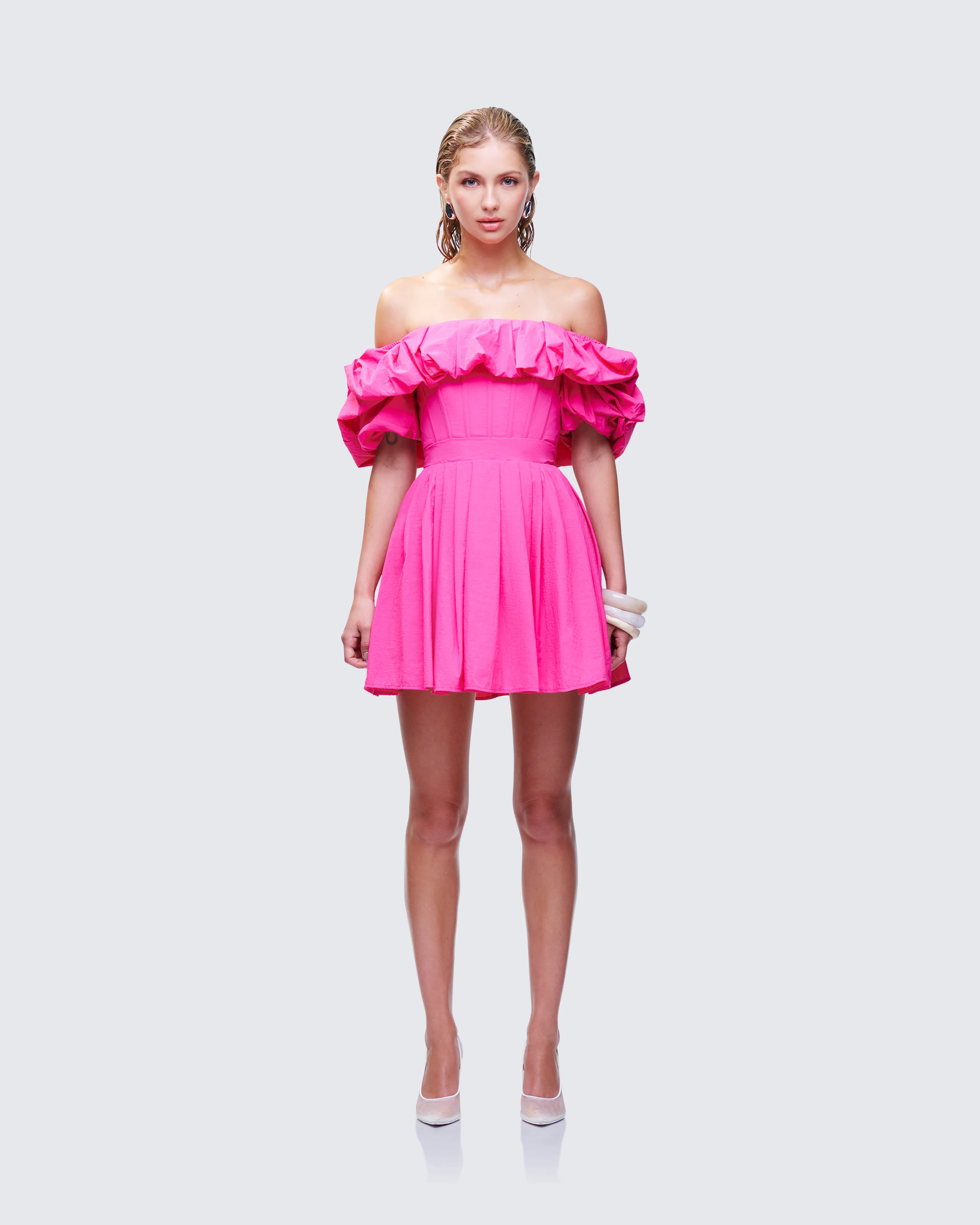 Rose Pink Corset Off Shoulder Mini Dress - Image 2