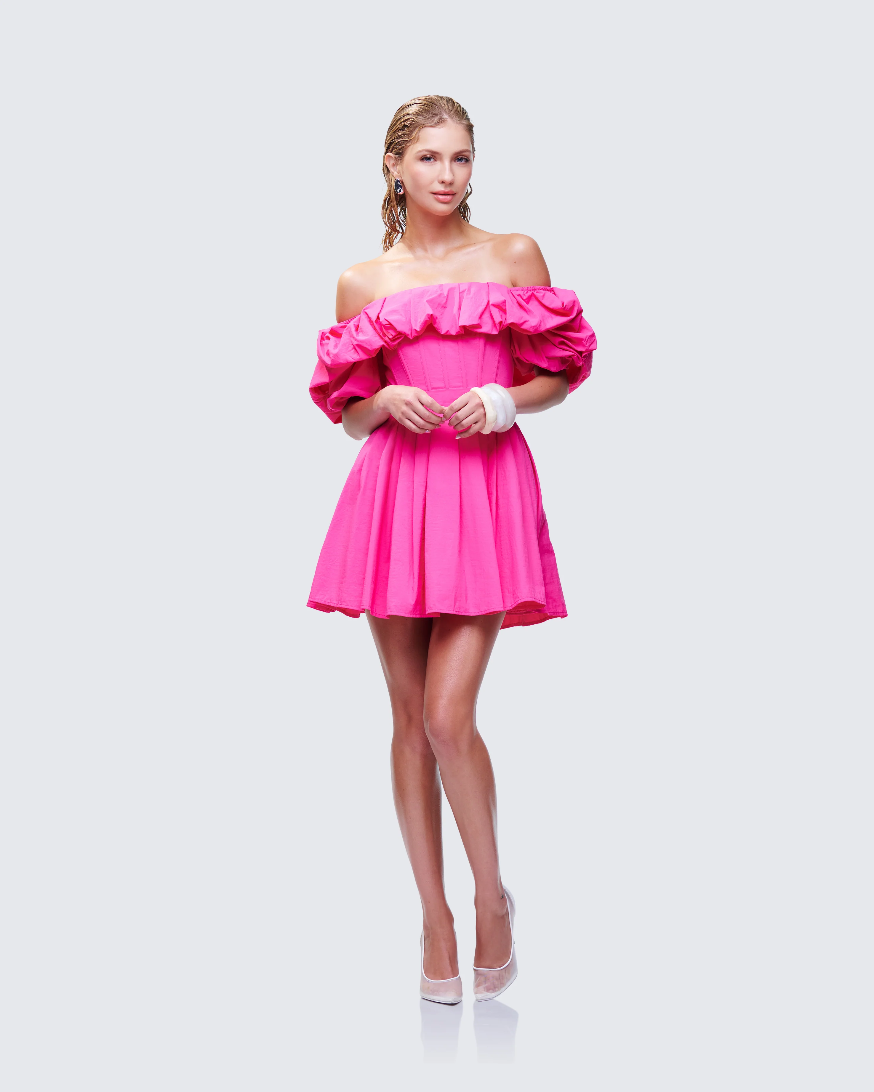 Rose Pink Corset Off Shoulder Mini Dress - Image 3