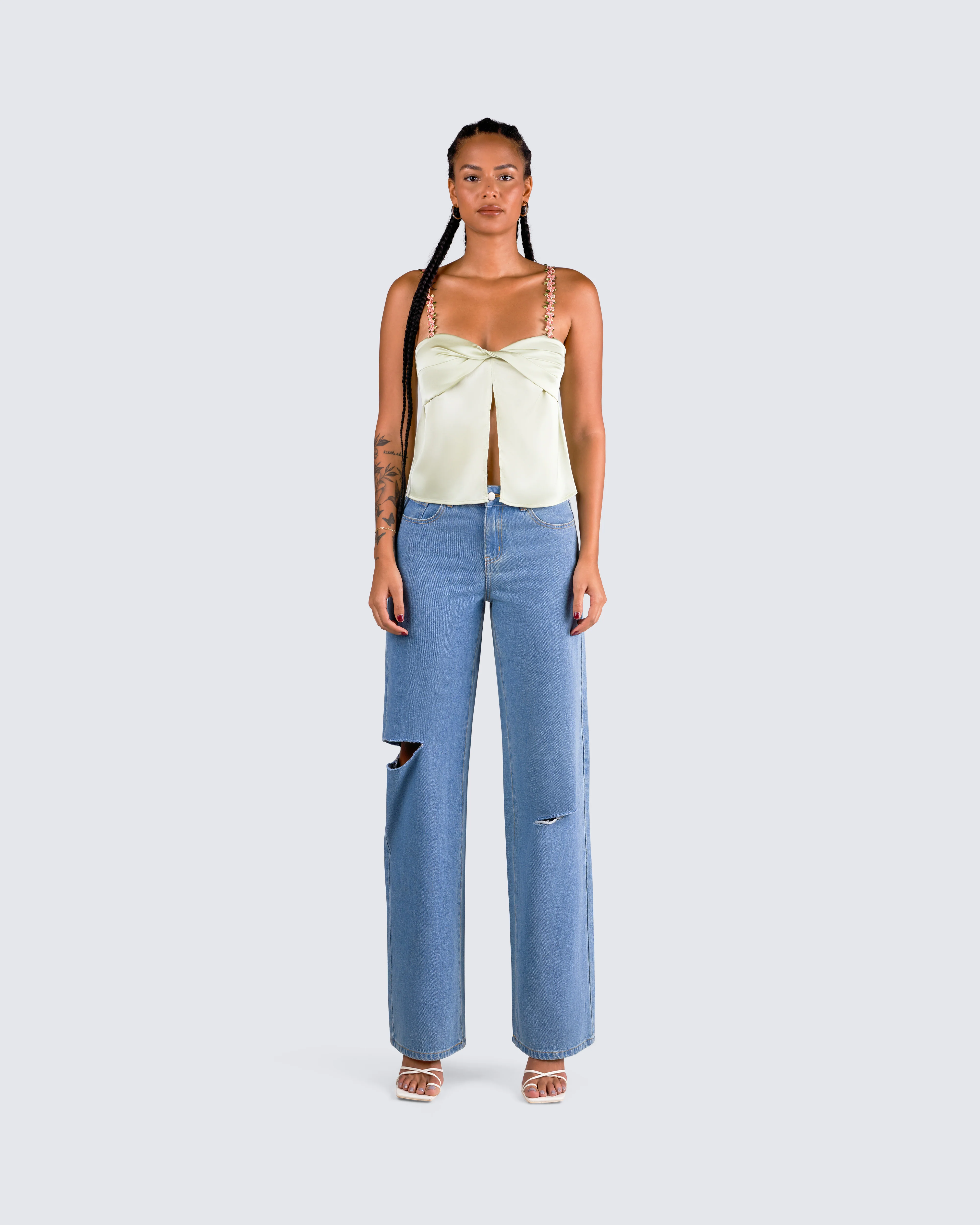 Rosella Olive Satin Twist Top - Image 4