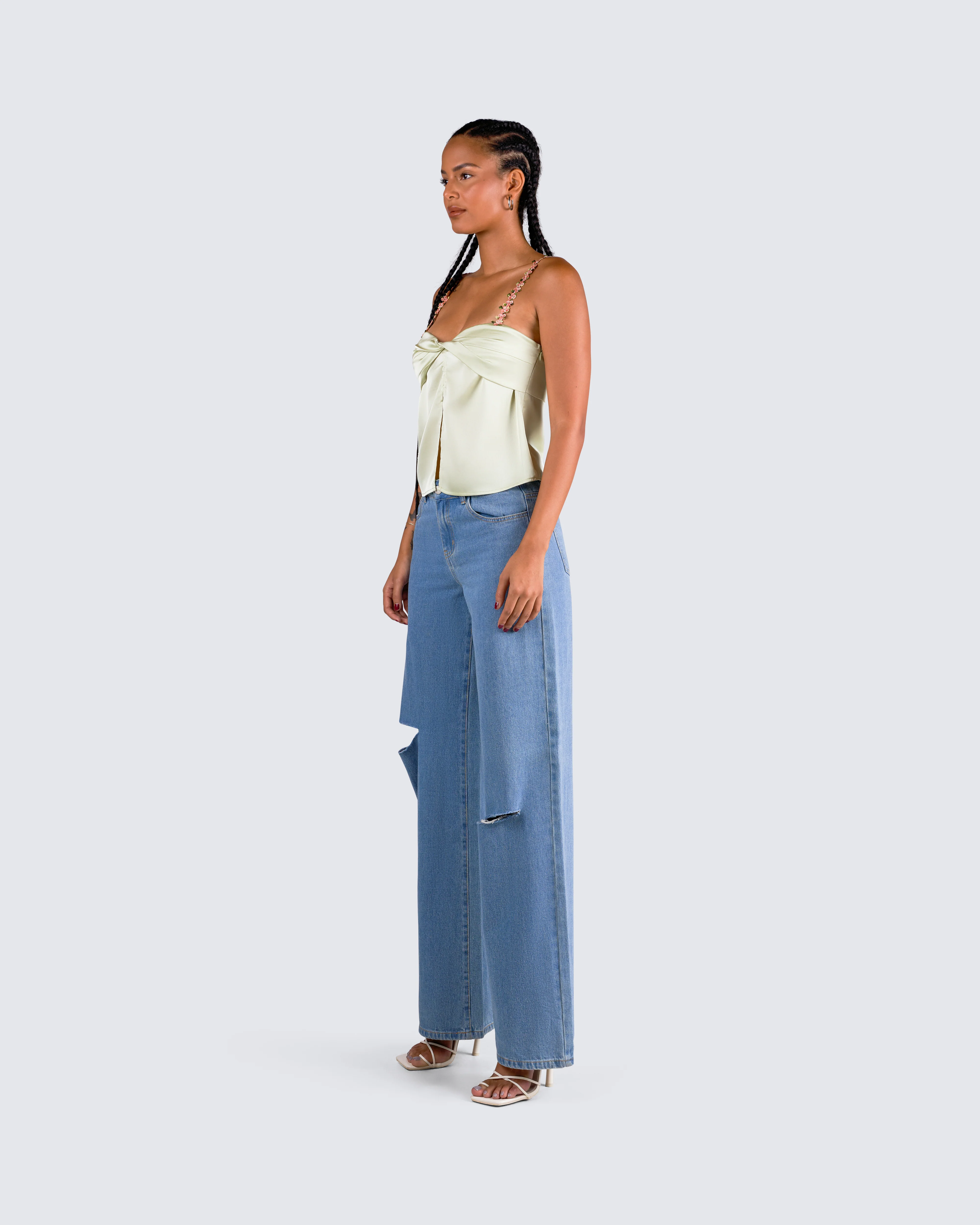 Rosella Olive Satin Twist Top - Image 5