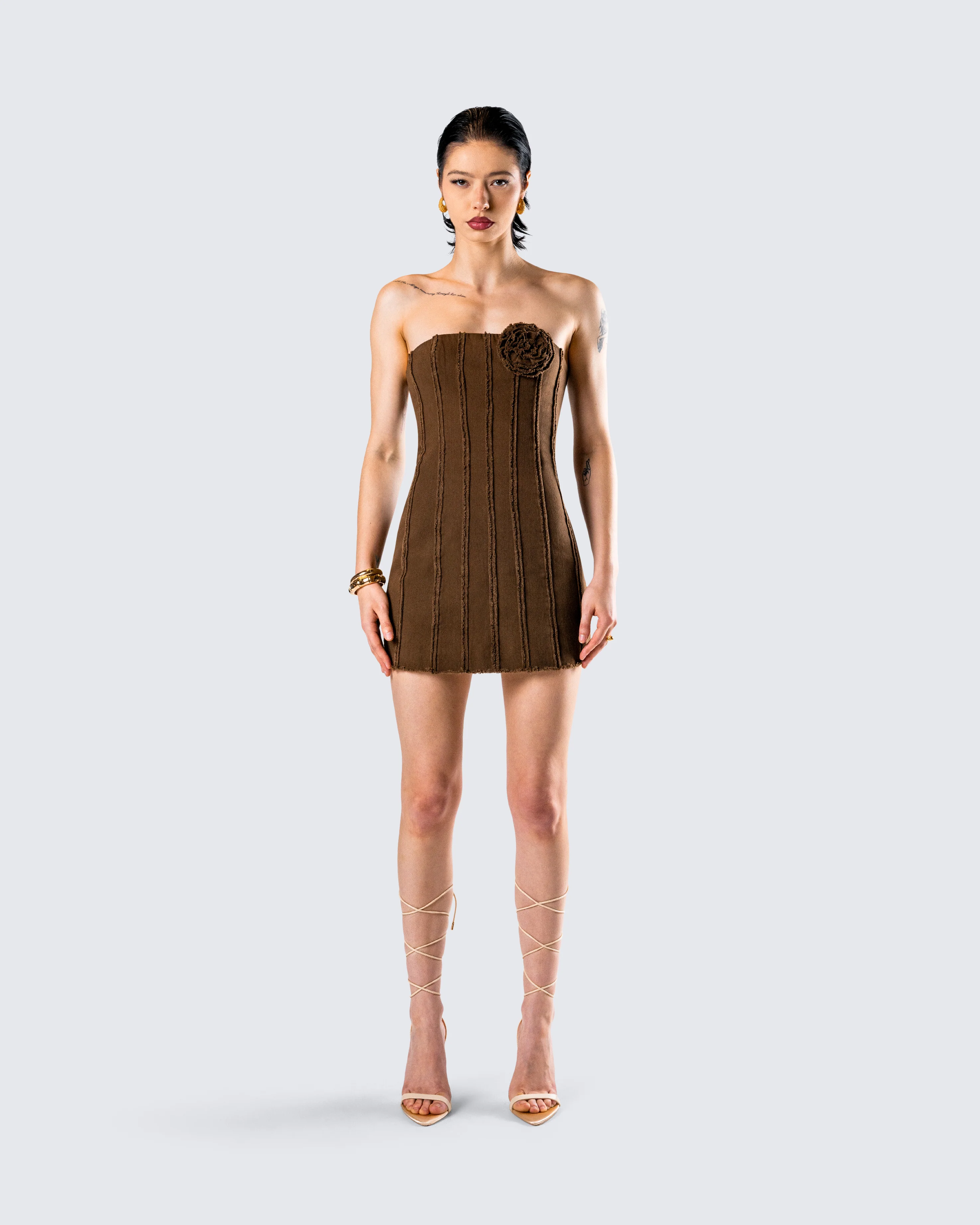 Ruby Brown Strapless Mini Dress - Image 4