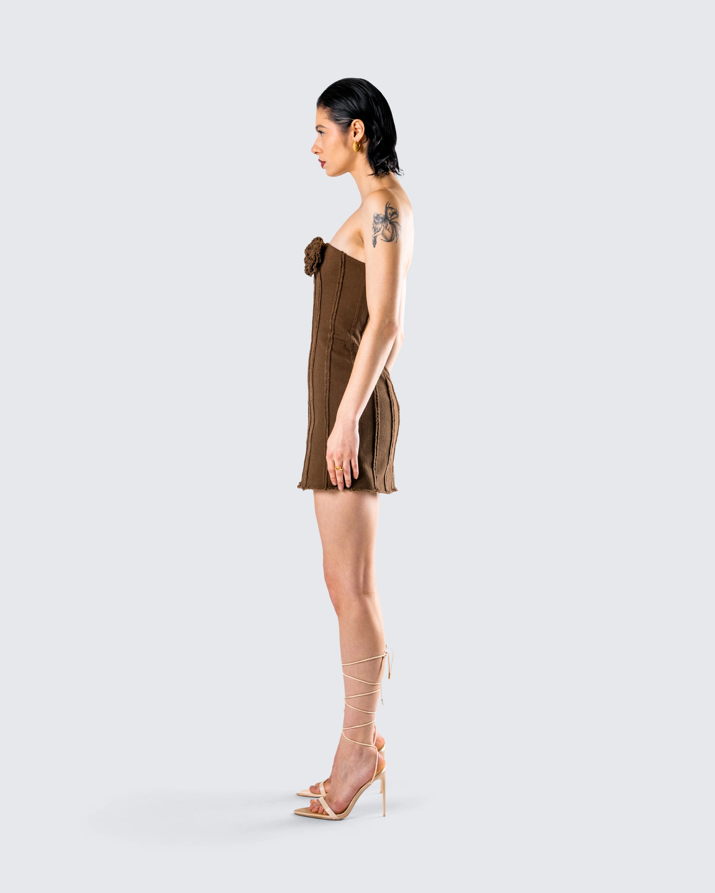 Ruby Brown Strapless Mini Dress - Image 6