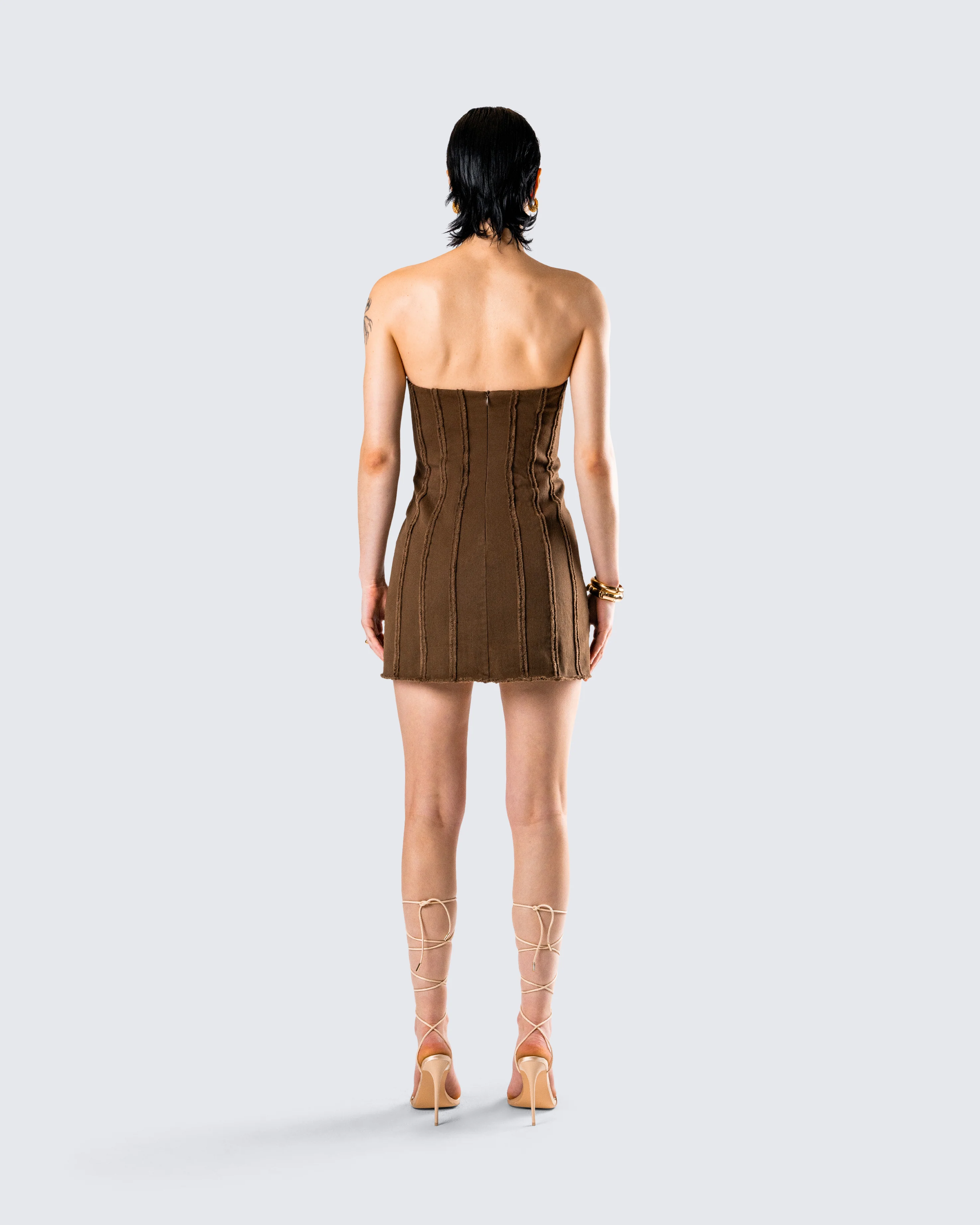 Ruby Brown Strapless Mini Dress - Image 7