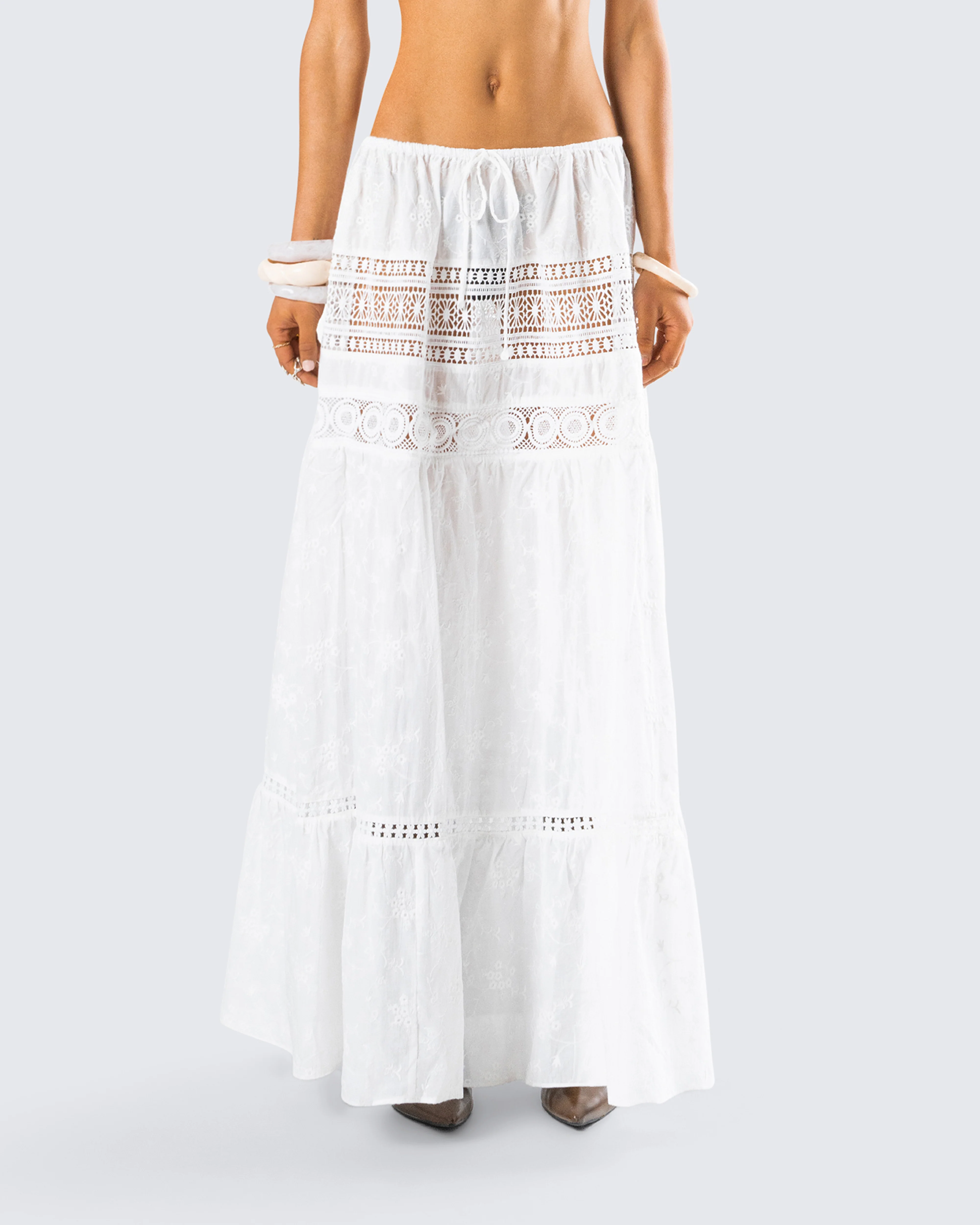 Rue White Cotton Floral Maxi Skirt - Image 4