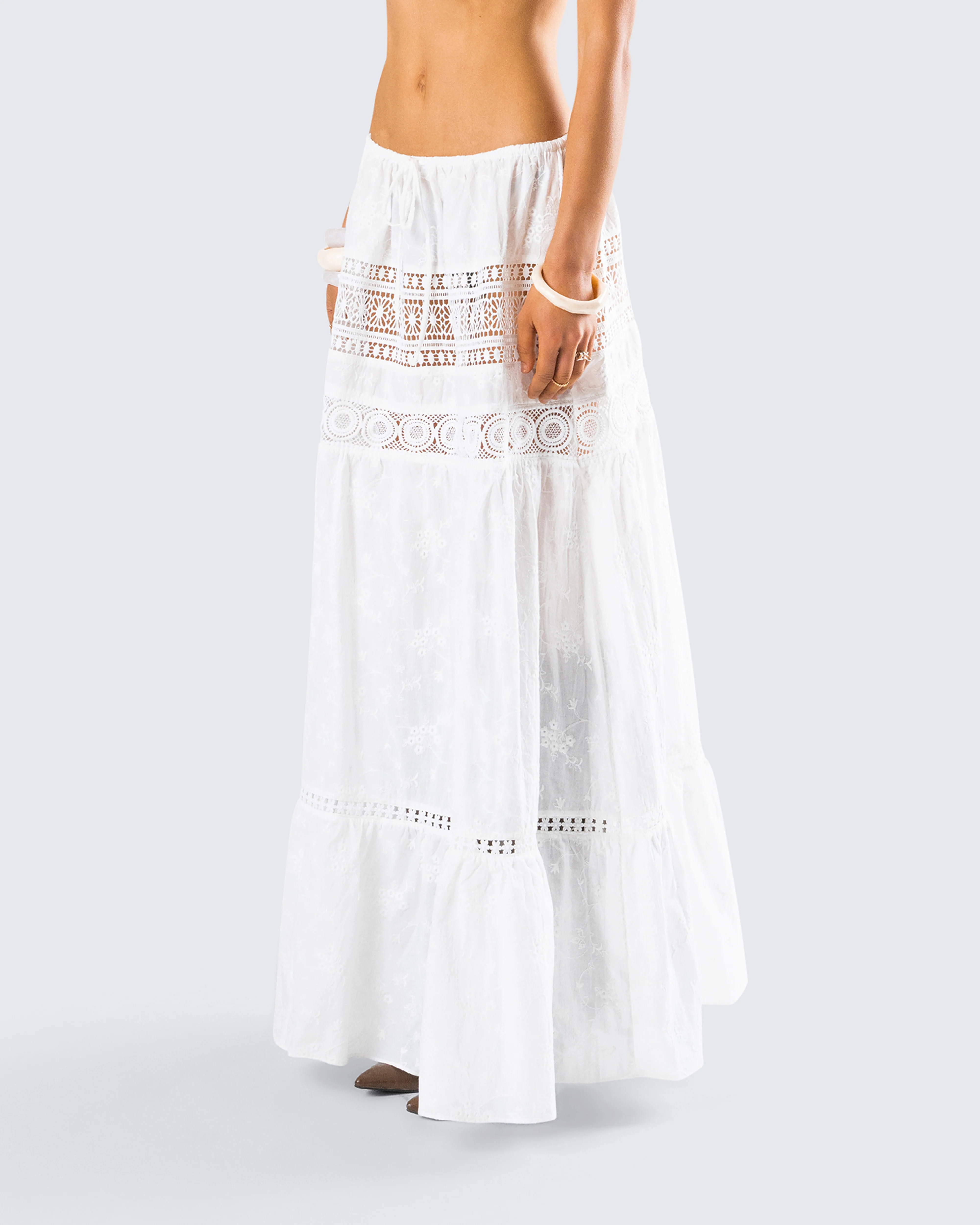 Rue White Cotton Floral Maxi Skirt - Image 5