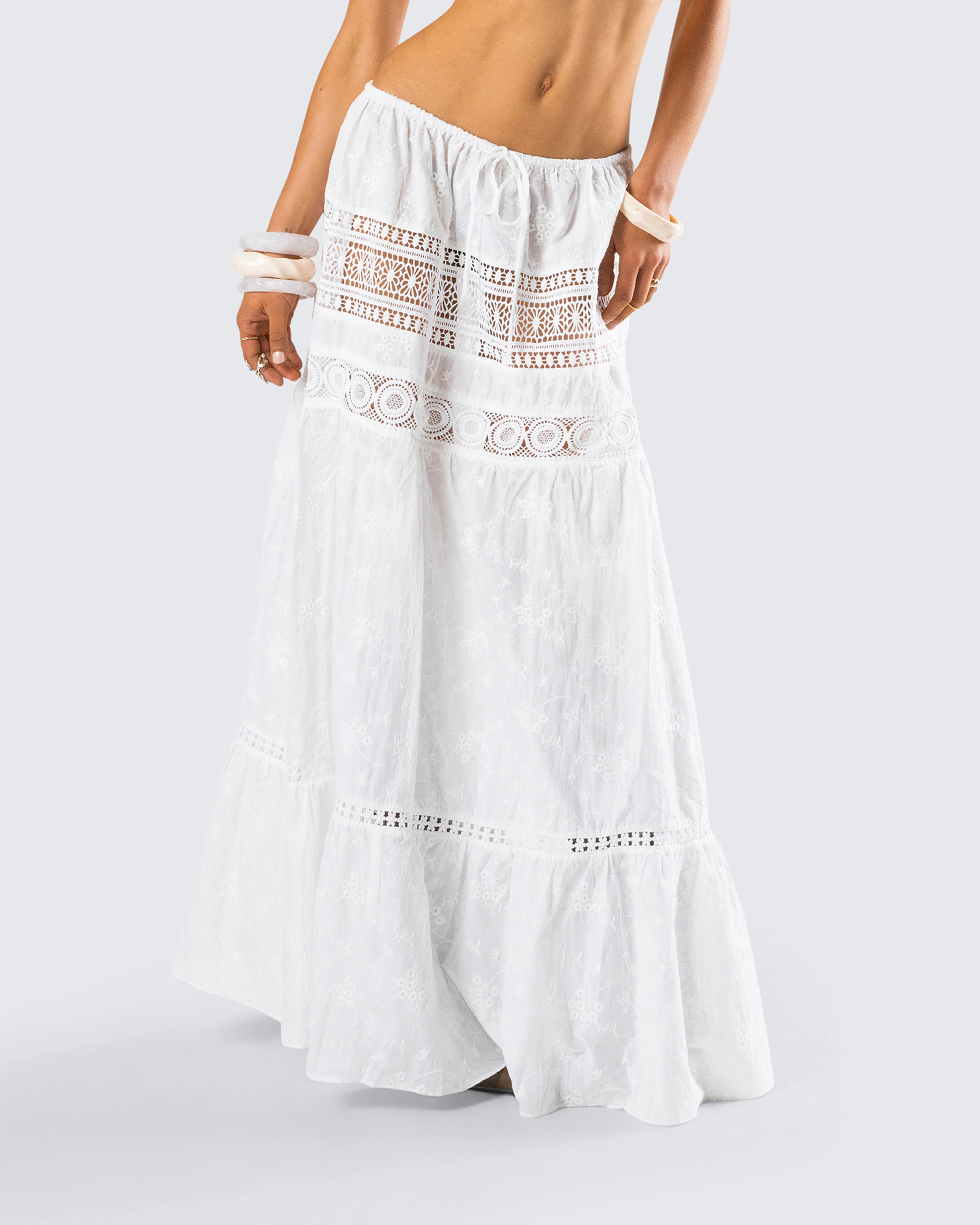 Rue White Cotton Floral Maxi Skirt - Image 8