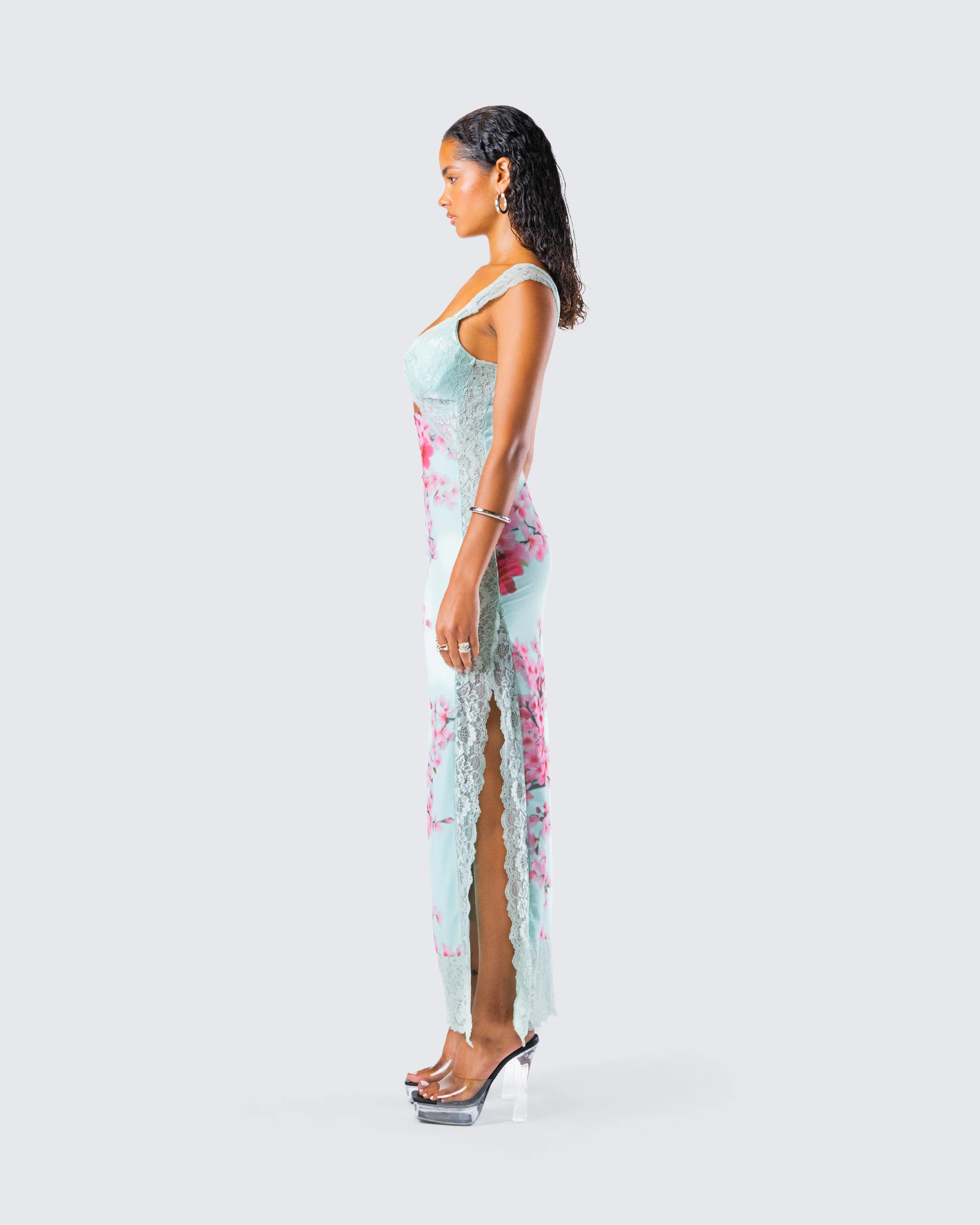 Ryliana Green Floral Mesh Maxi Dress - Image 6