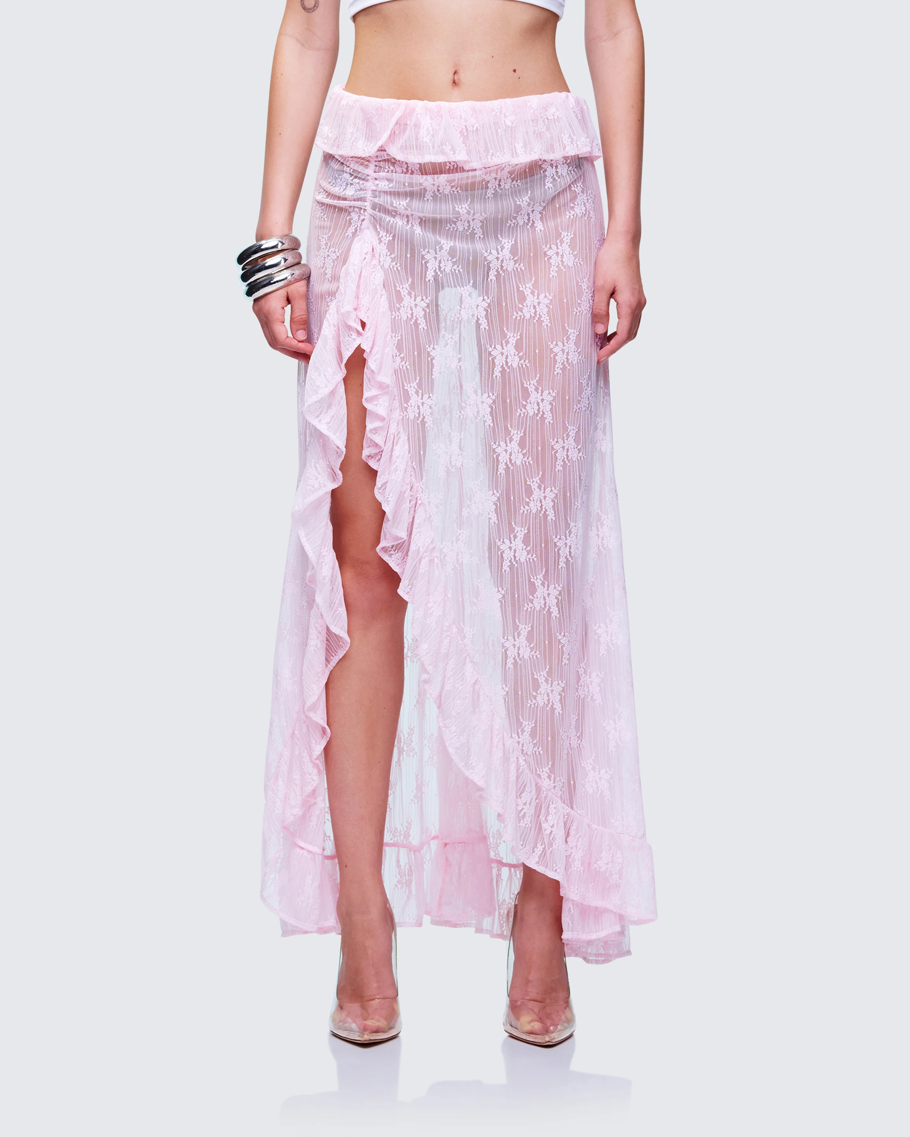 Sabella Blush Sheer Lace Maxi Skirt - Image 2