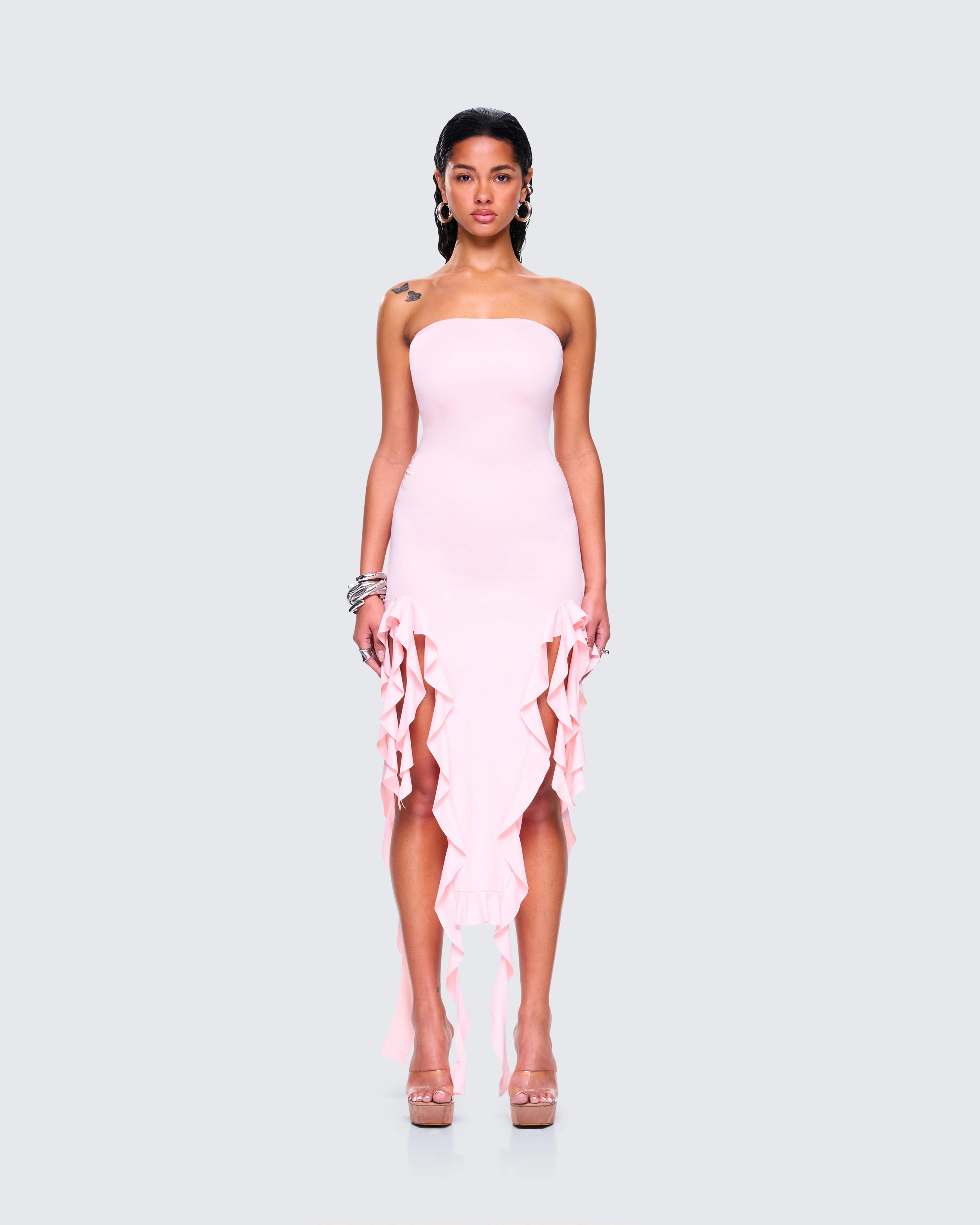 Sadira Pink Strapless Ruffle Dress - Image 4