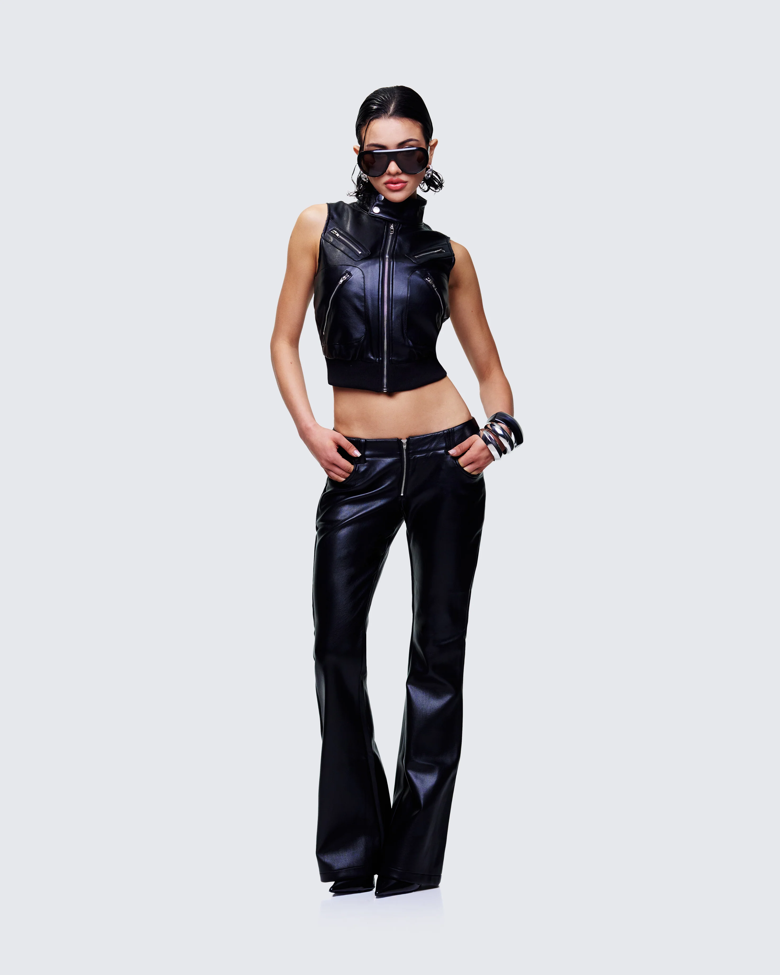 Salma Black Vegan Leather Vest Jacket - Image 5