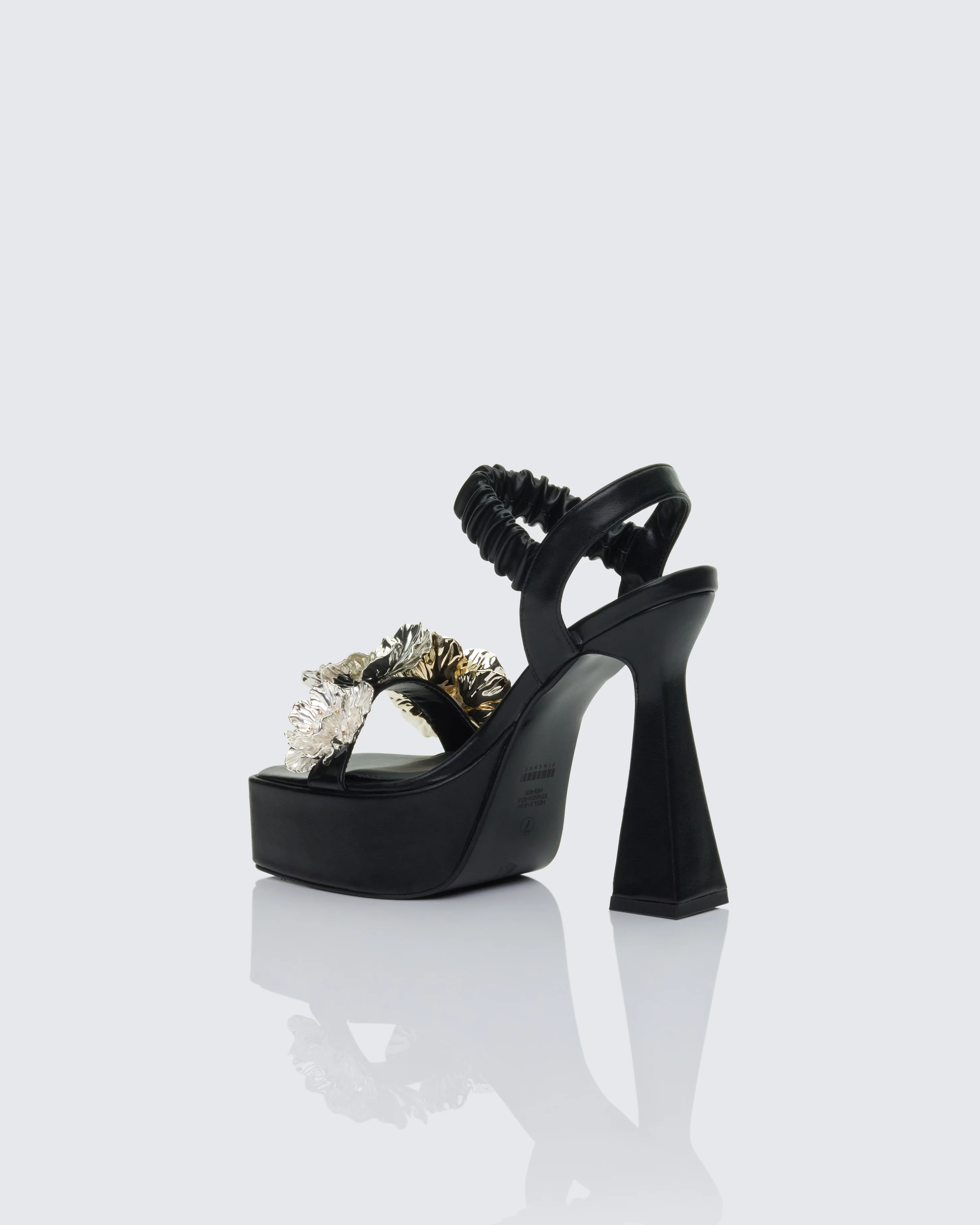 Sam Black Flower Platform Sandal With Scrunchie Strap - Image 3