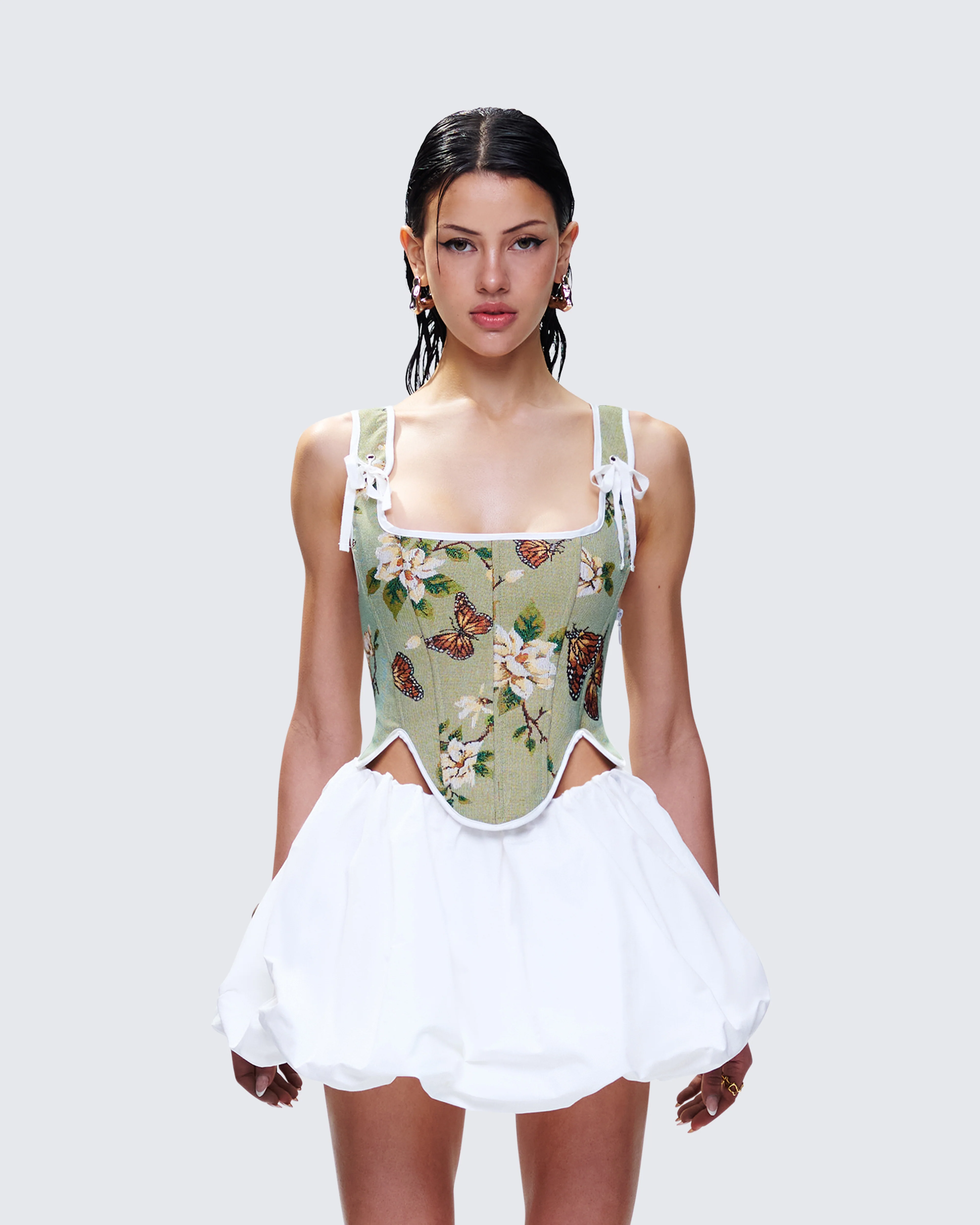 Samara Green Floral Jacquard Corset Top - Image 2