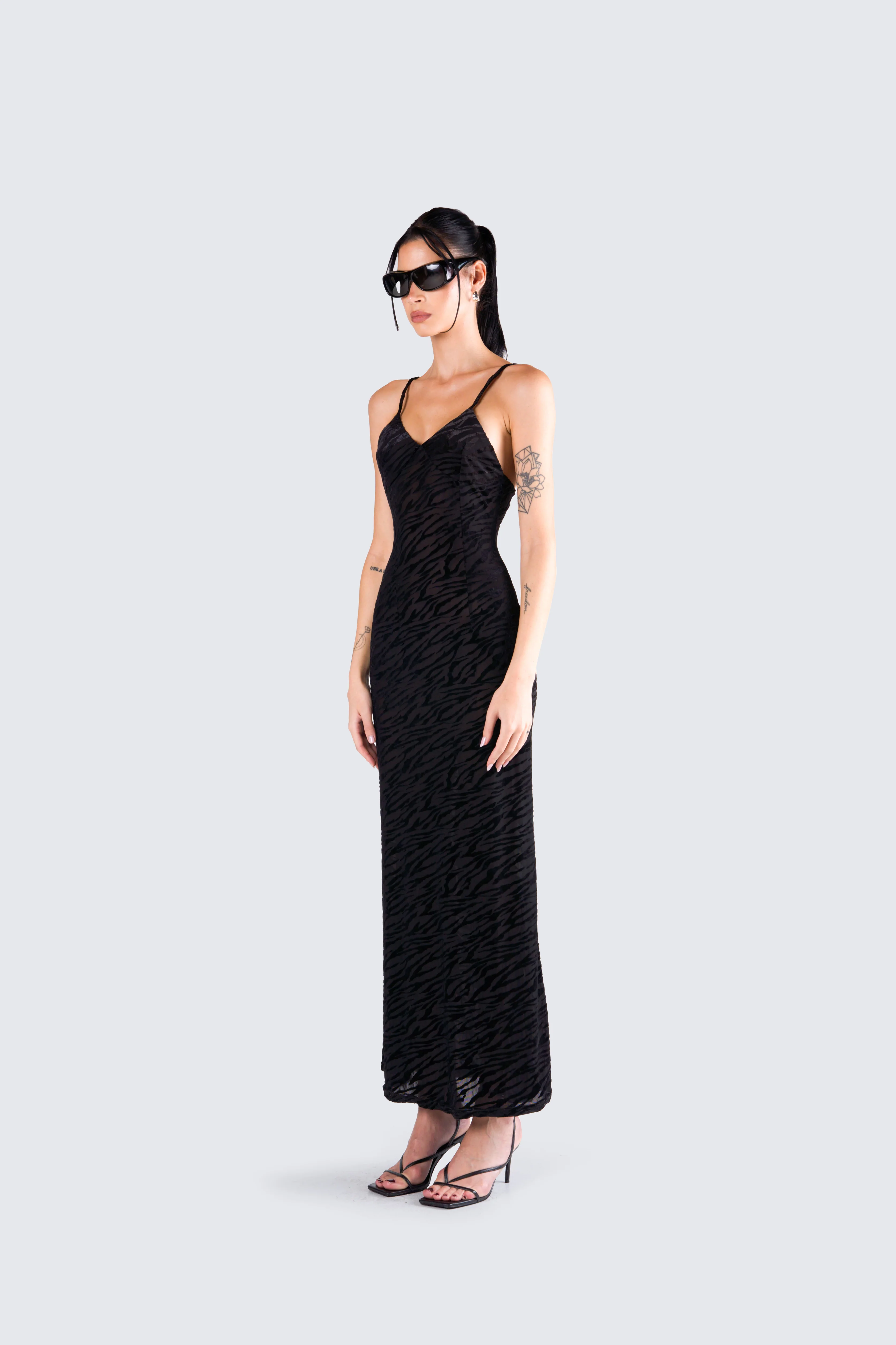 Santana Black Mesh Maxi Dress - Image 5