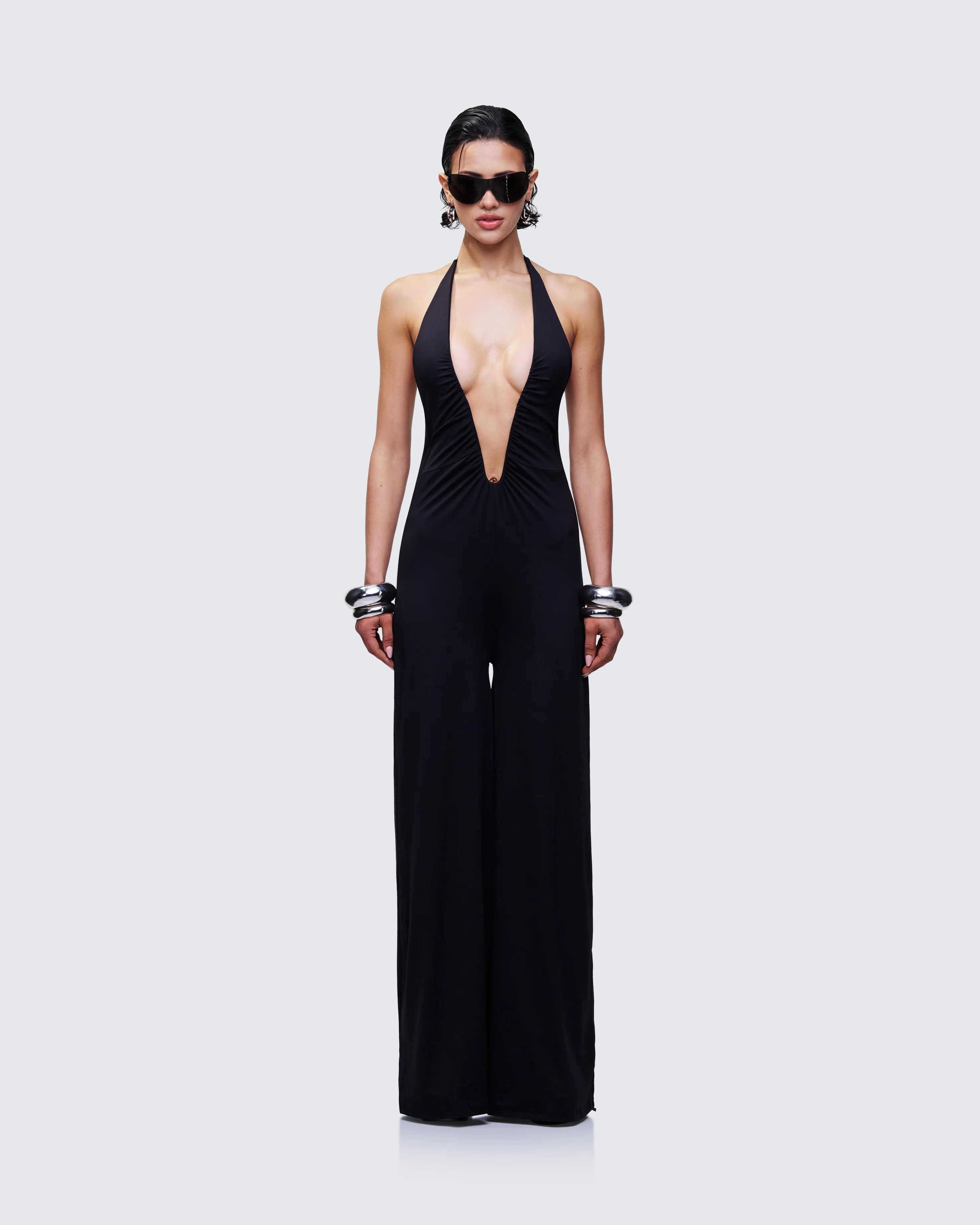 Saoirse Black Plunge Neck Jumpsuit - Image 2