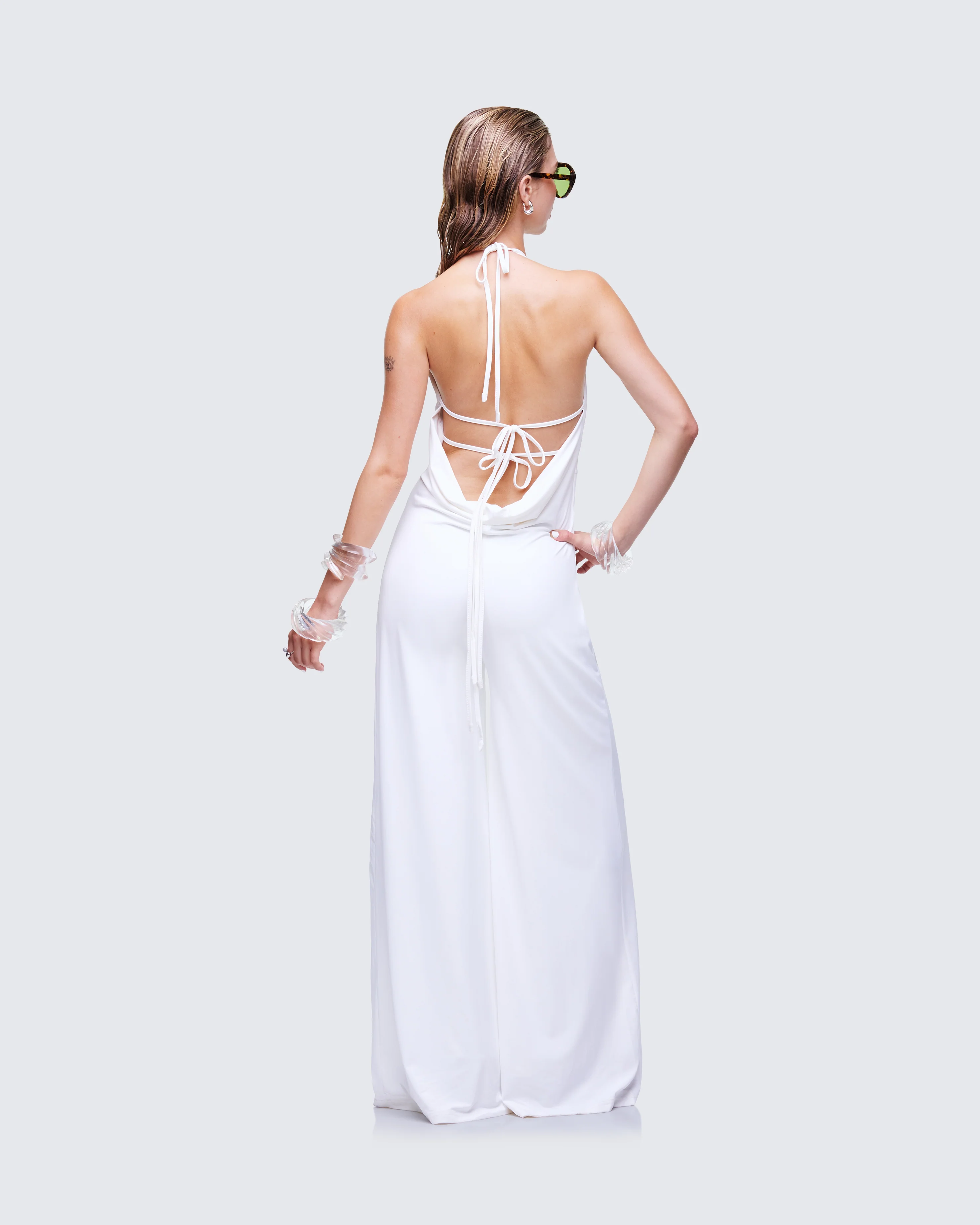 Saoirse White Plunge Neck Jumpsuit - Image 5