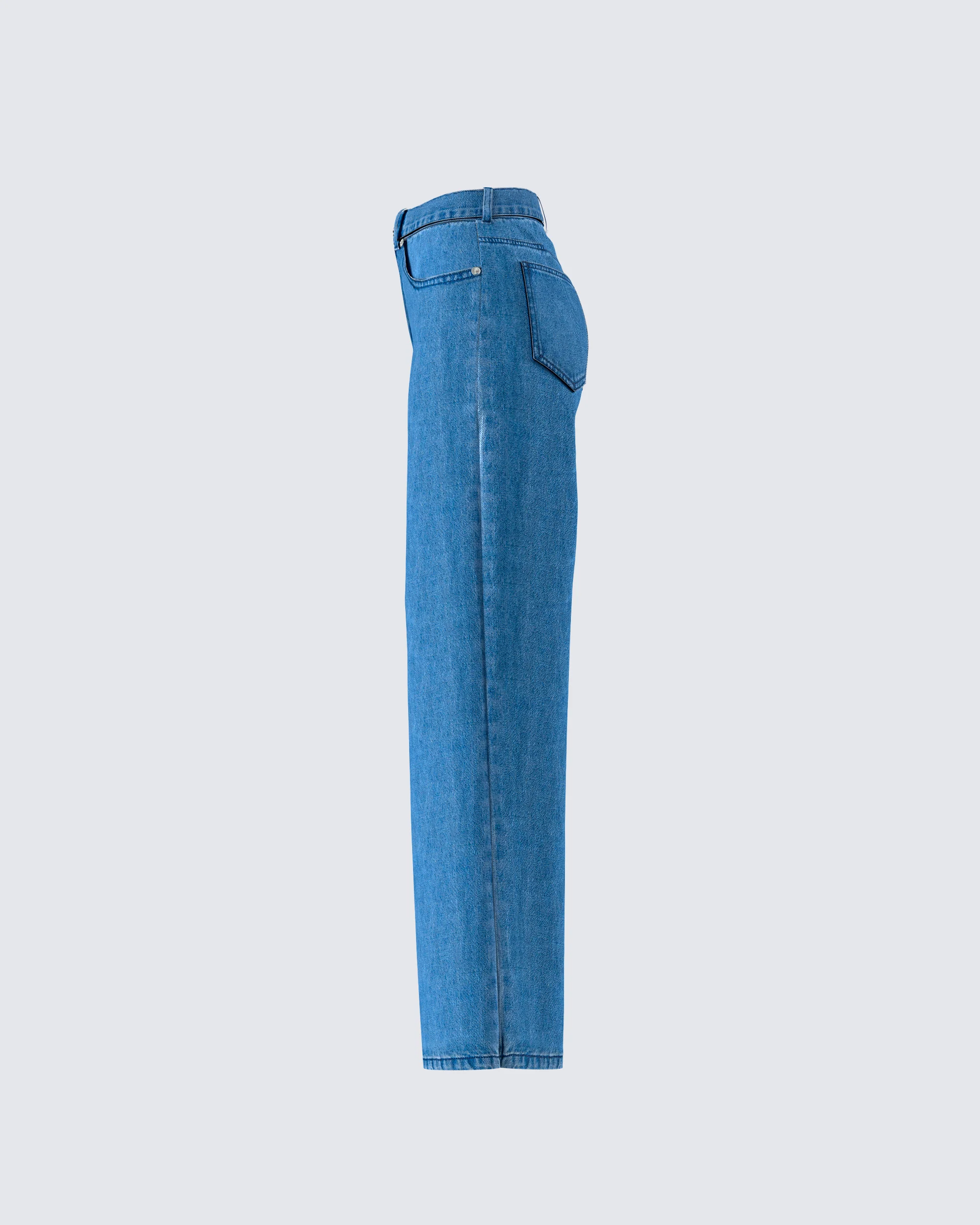 Sara Blue Denim Wide Leg Jean - Image 2