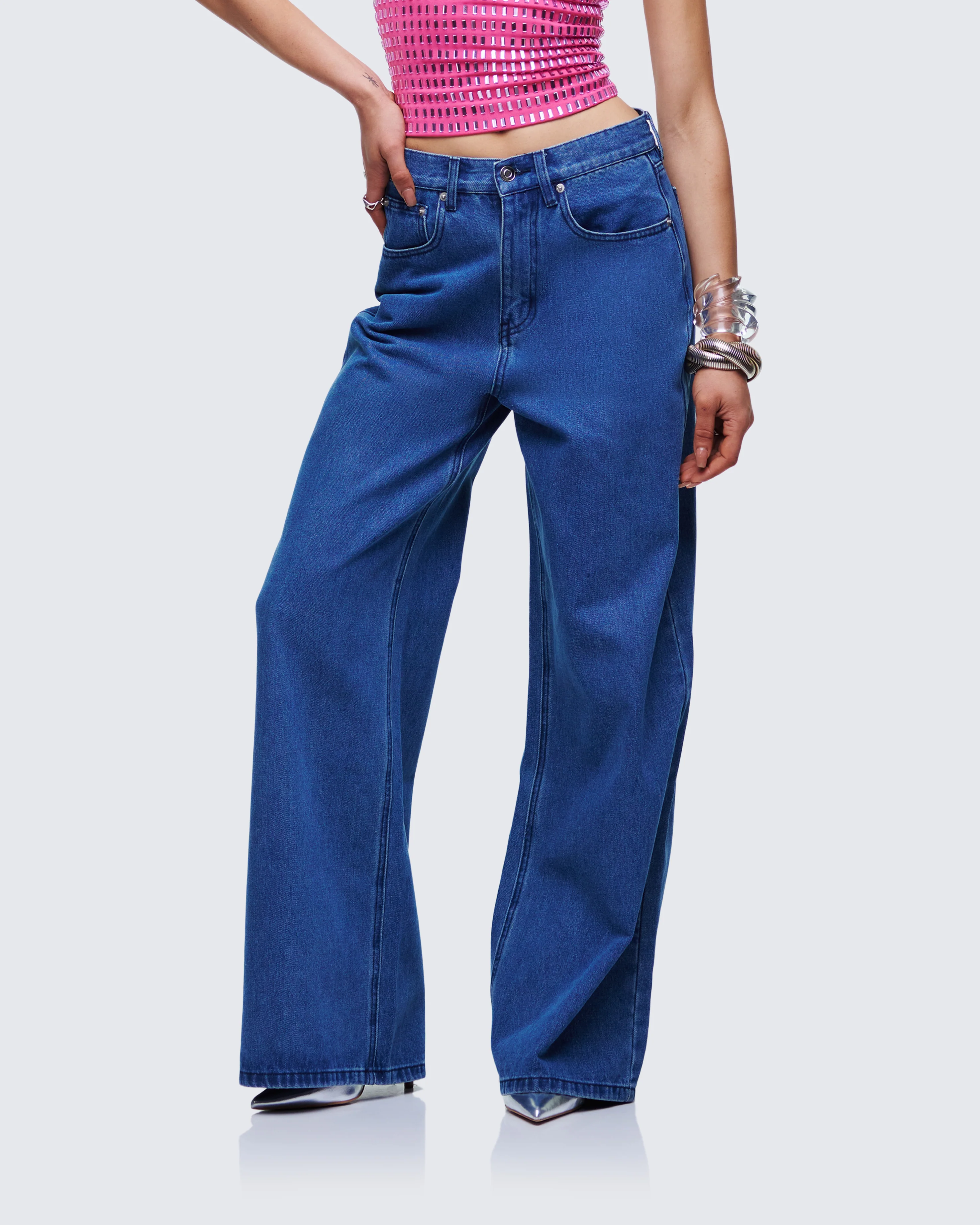 Sara Blue Denim Wide Leg Jean - Image 5