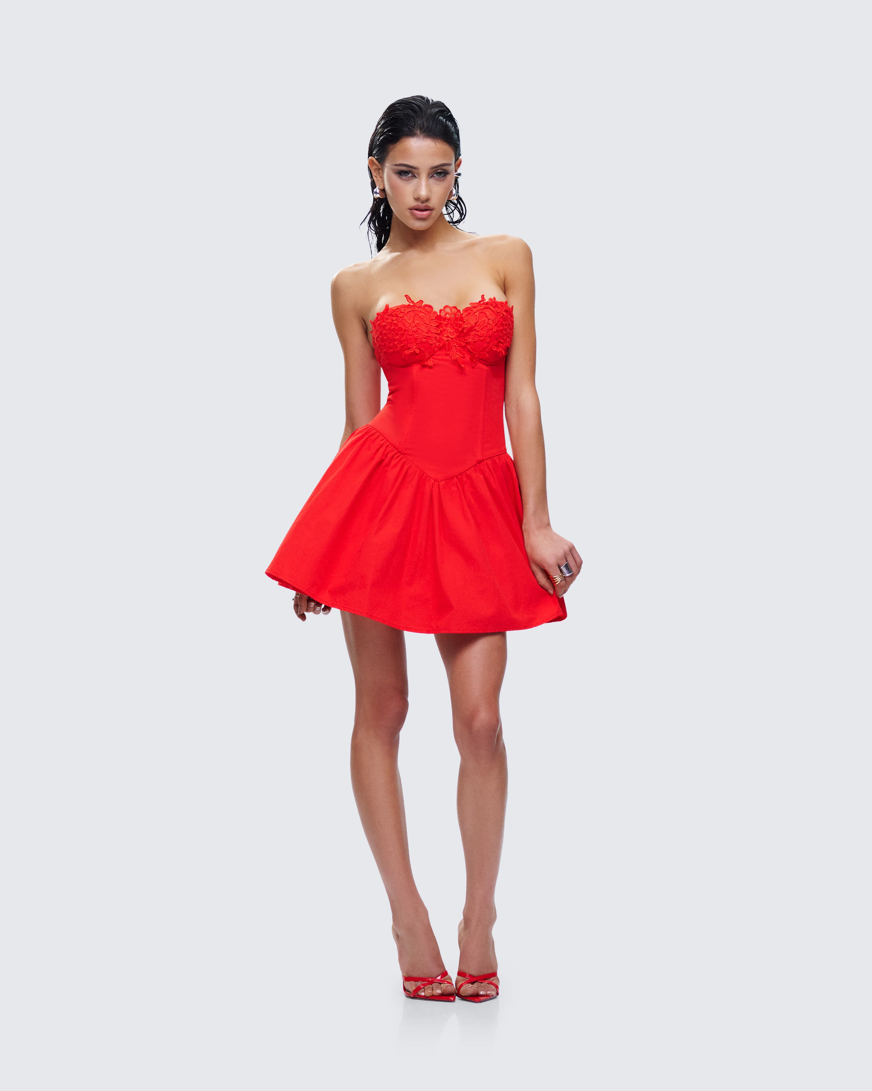 Sarai Red Lace Applique Mini Dress - Image 6