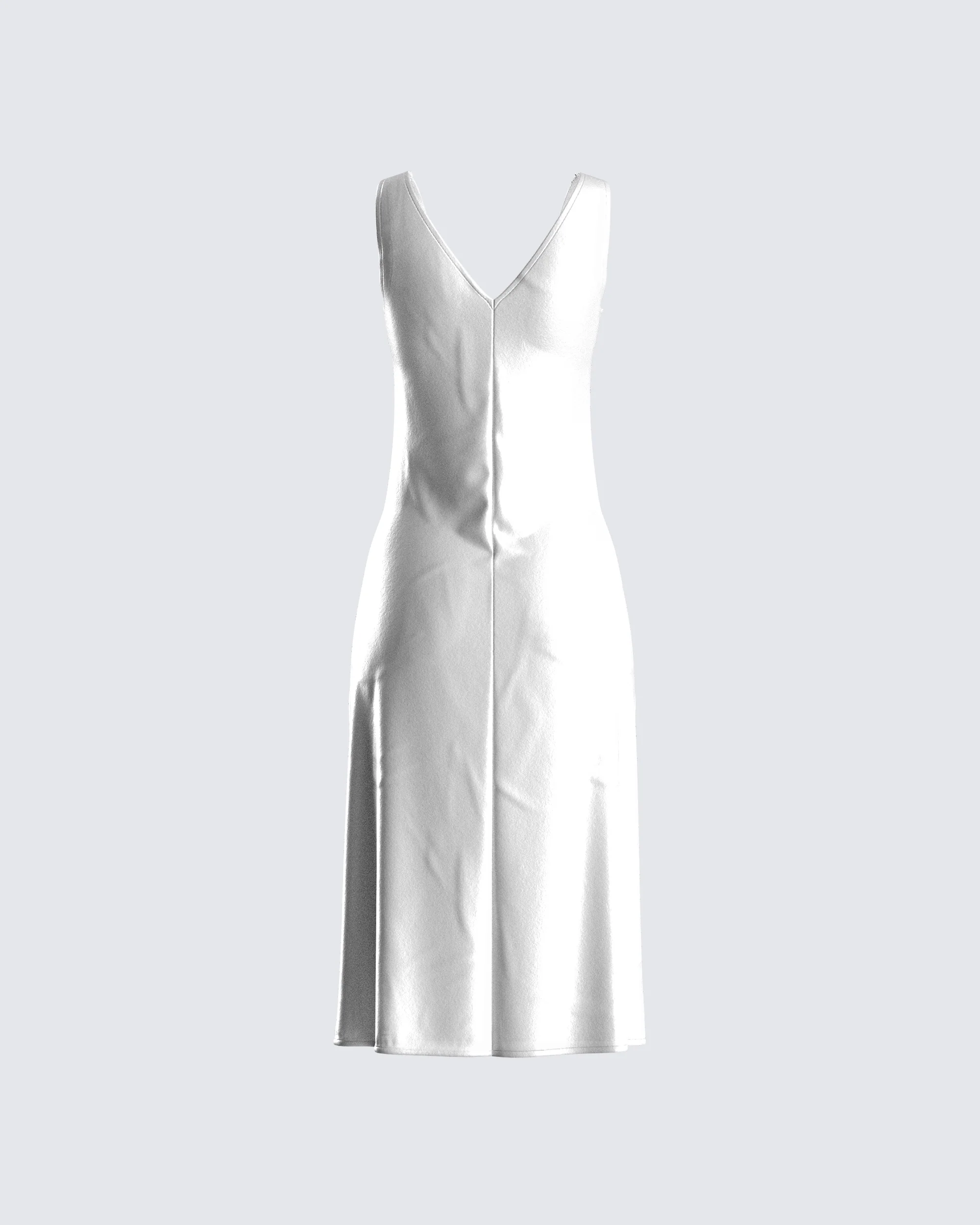 Saskia White Satin Slit Midi Dress - Image 3
