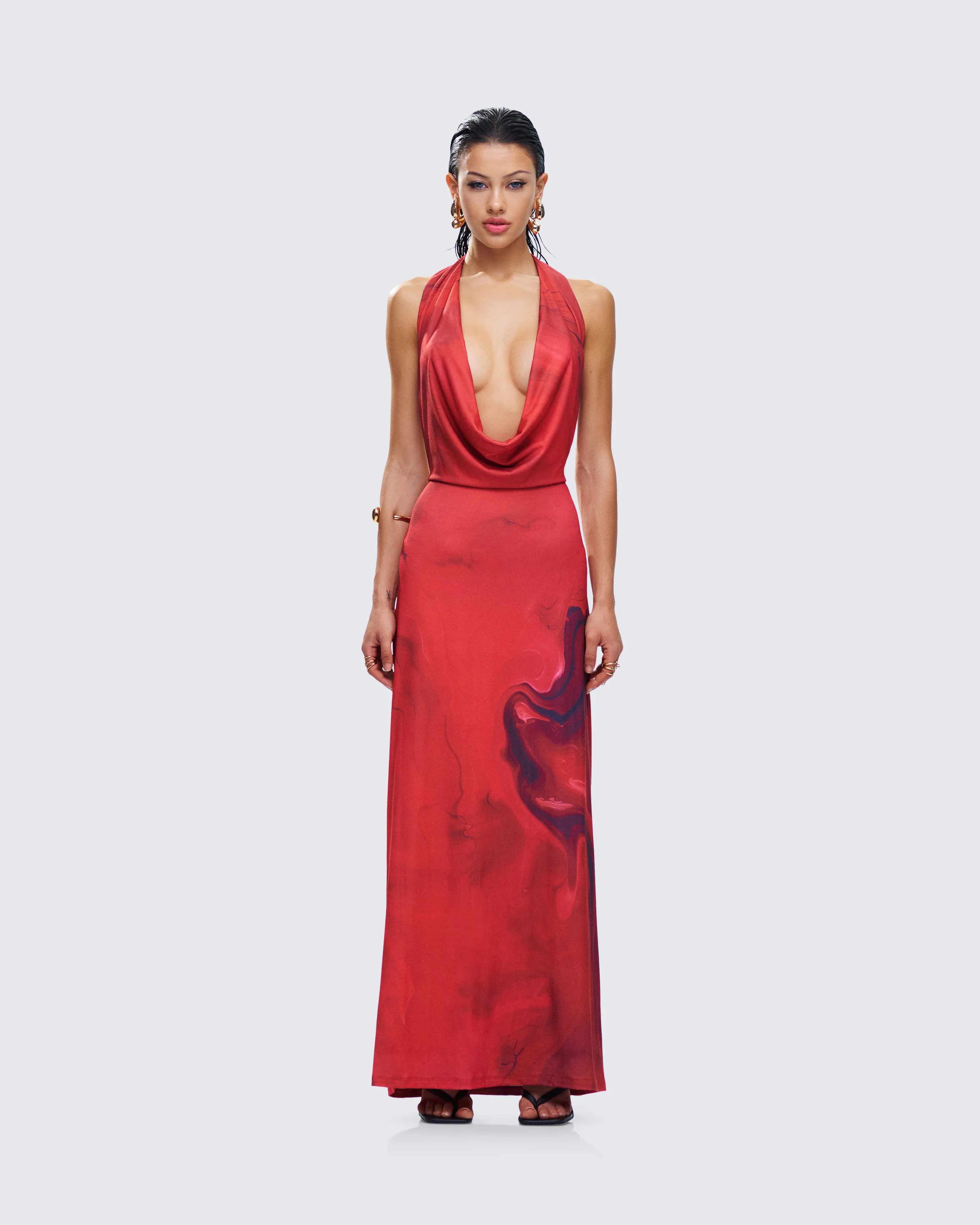 Sayla Red Abstract Print Maxi Dress - Image 4