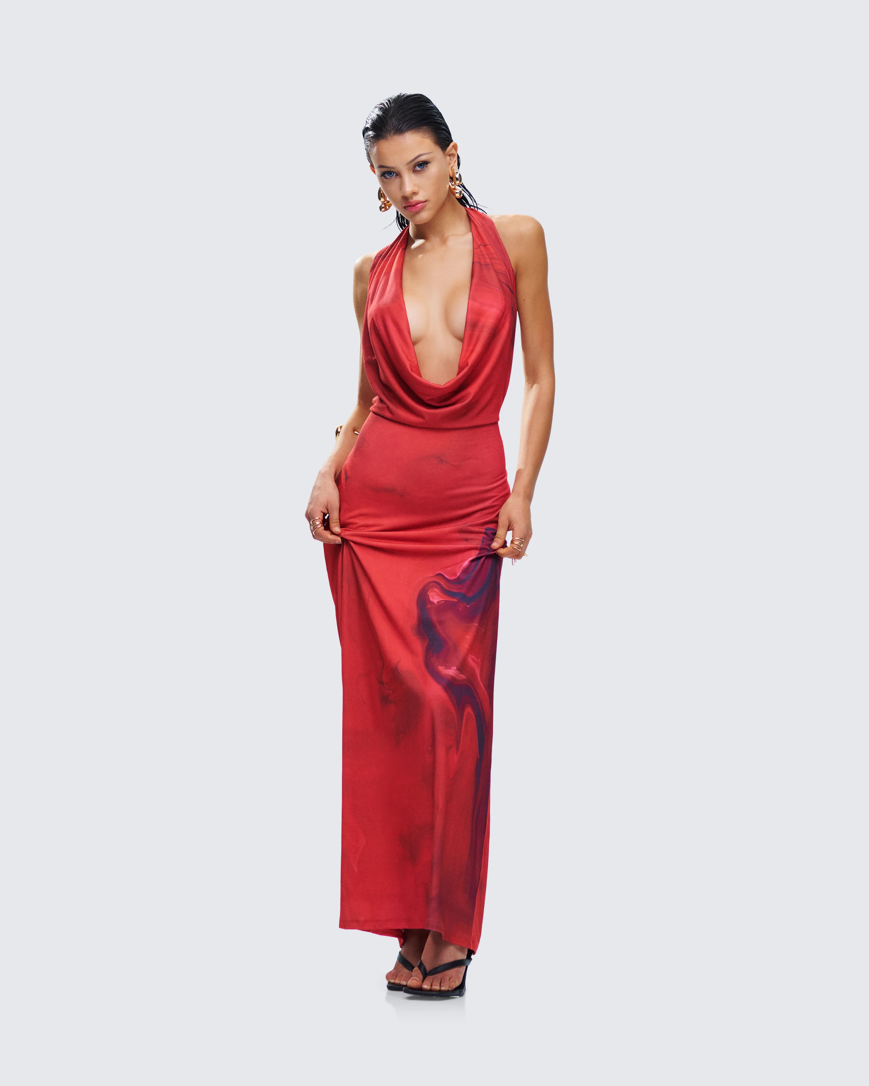Sayla Red Abstract Print Maxi Dress - Image 6