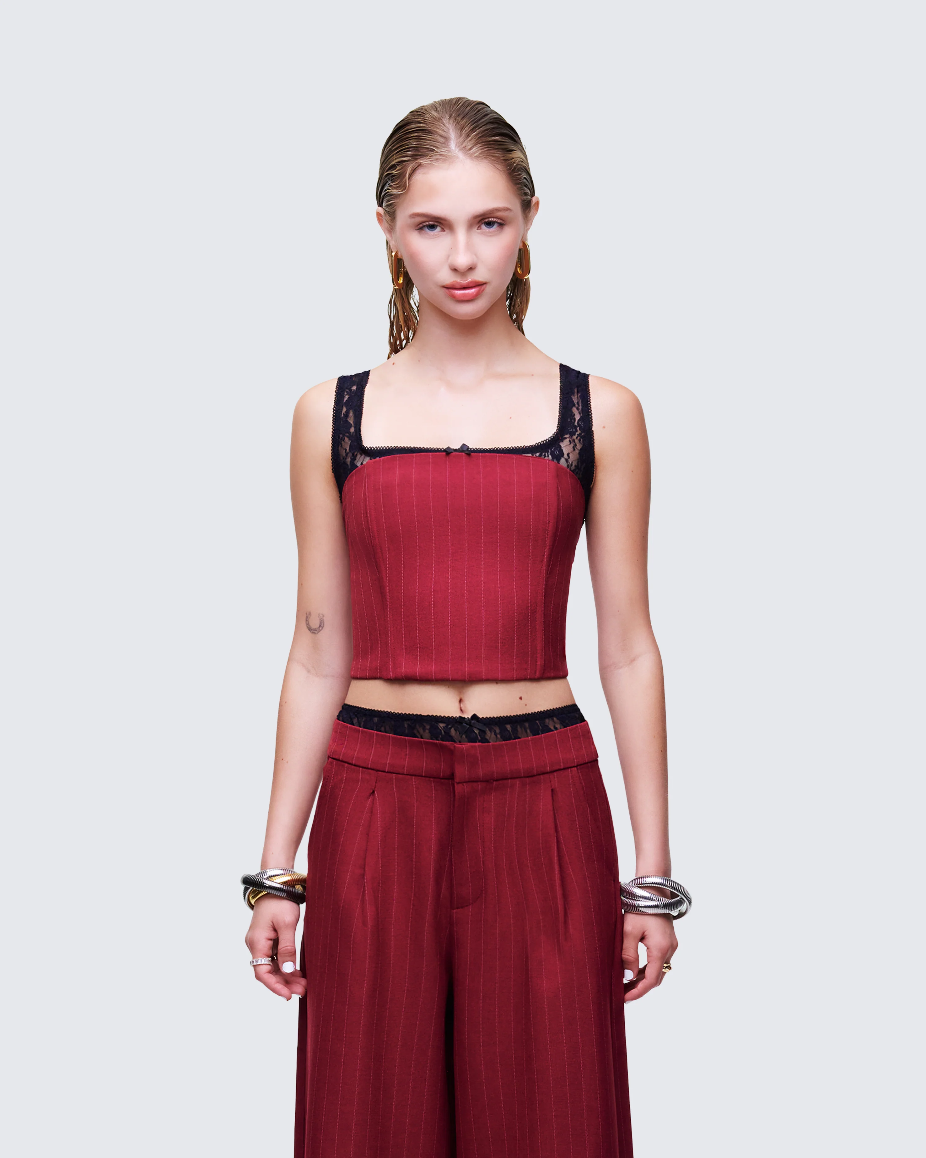 Scarlette Red Pinstripe Corset Top - Image 2