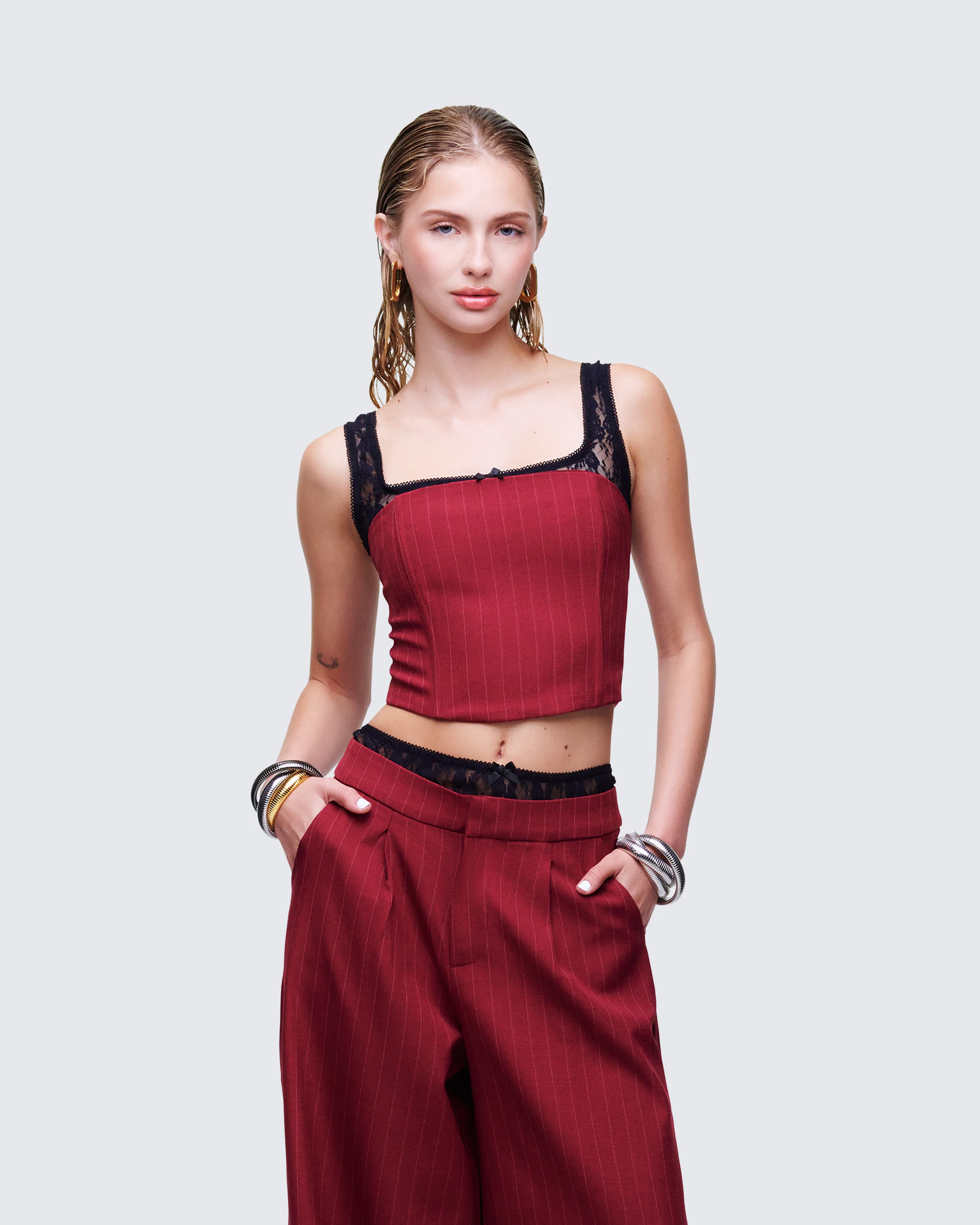 Scarlette Red Pinstripe Corset Top - Image 3