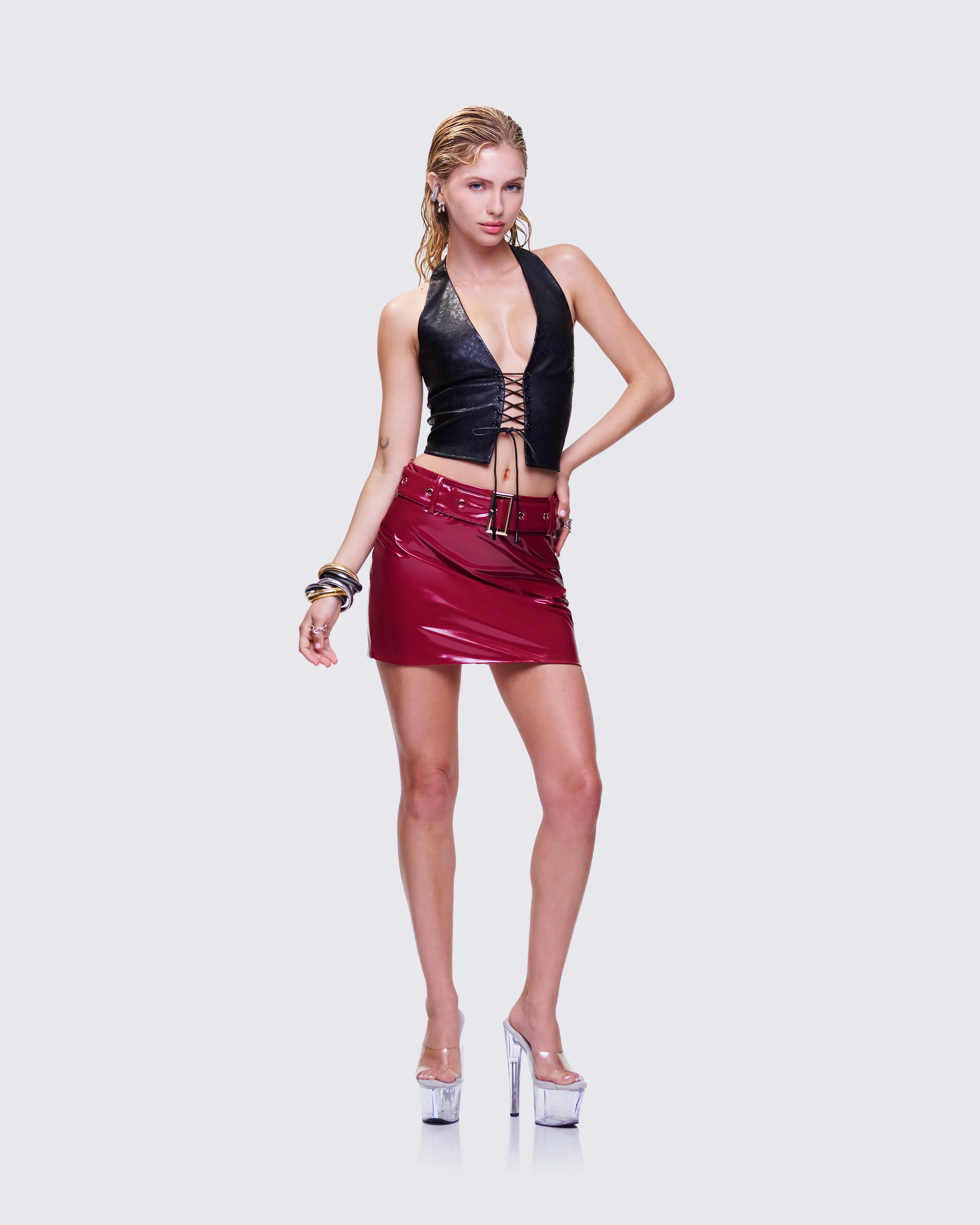 Selena Black Embossed Lace Up Top - Image 7
