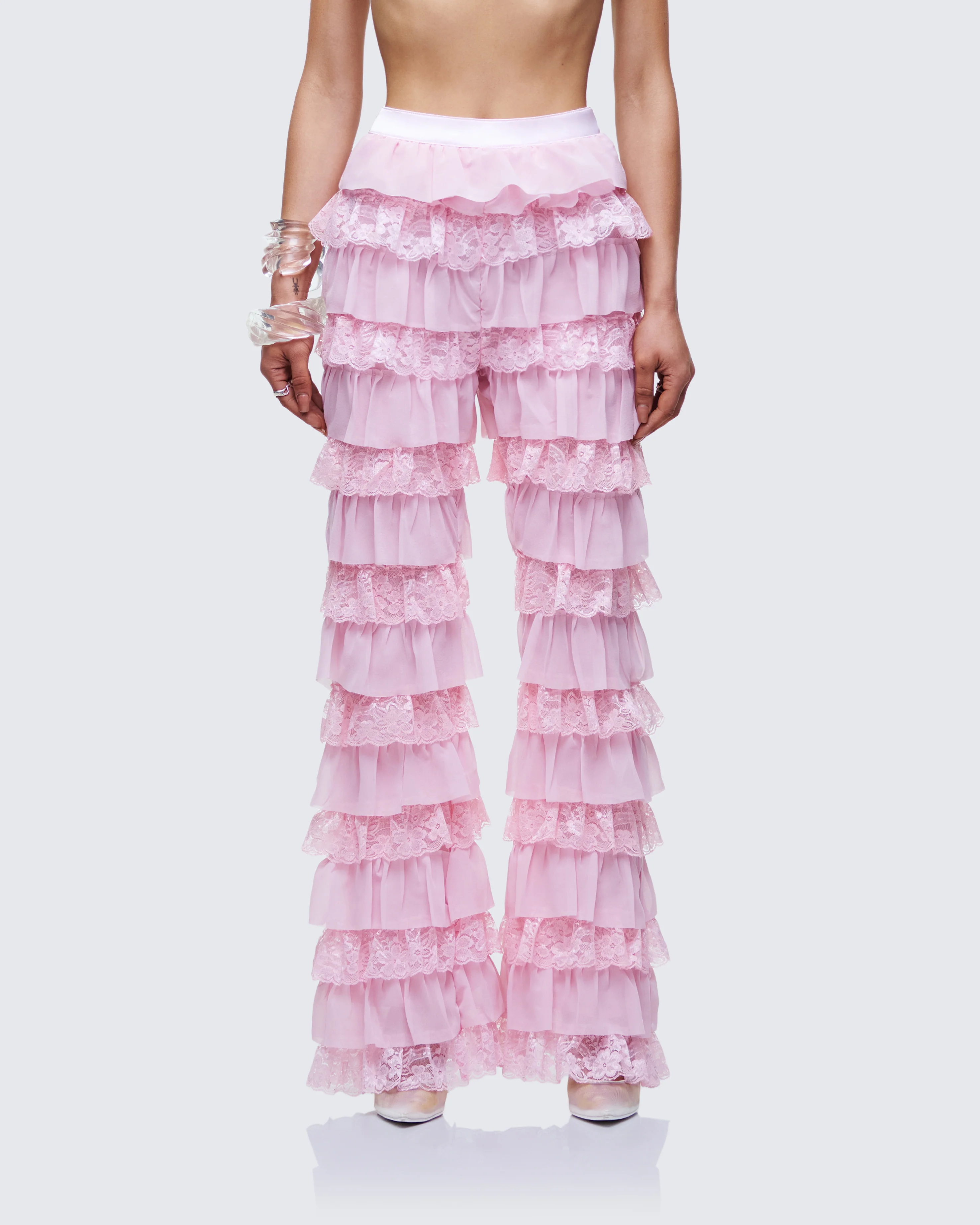 Senara Pink Ruffle Tier Pant - Image 2