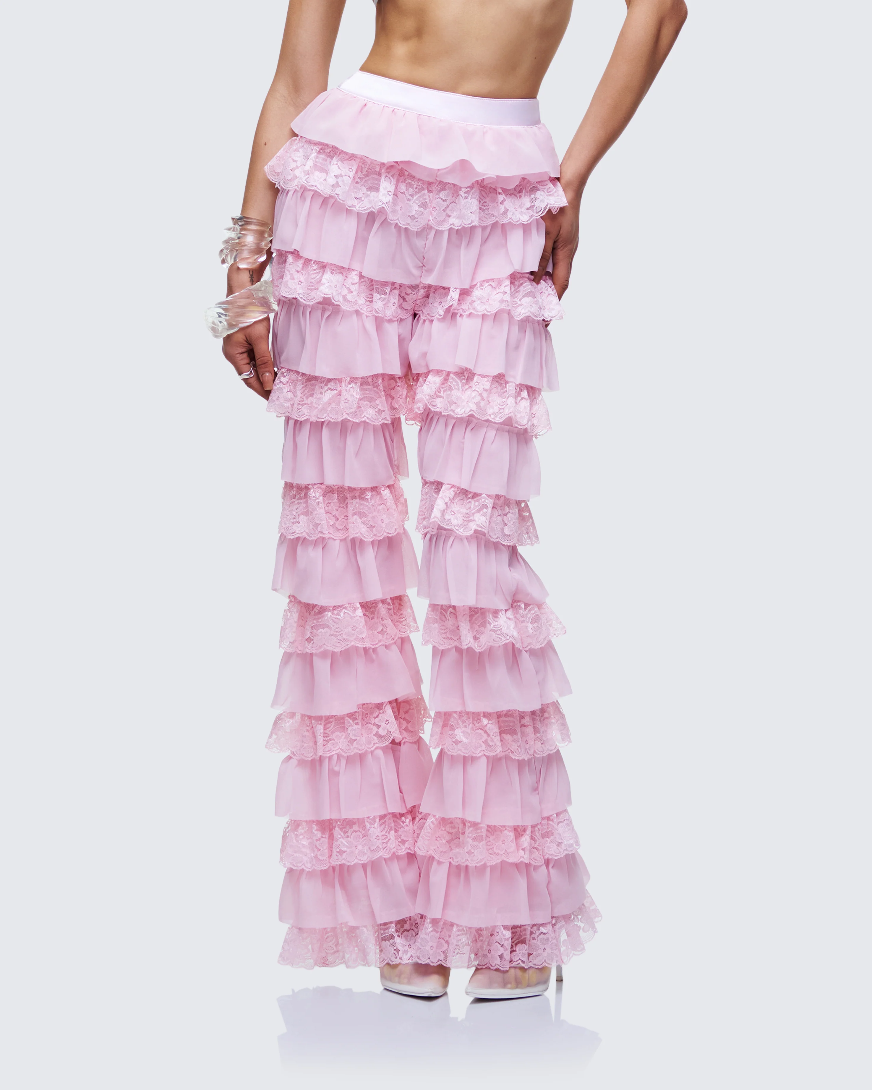 Senara Pink Ruffle Tier Pant - Image 3