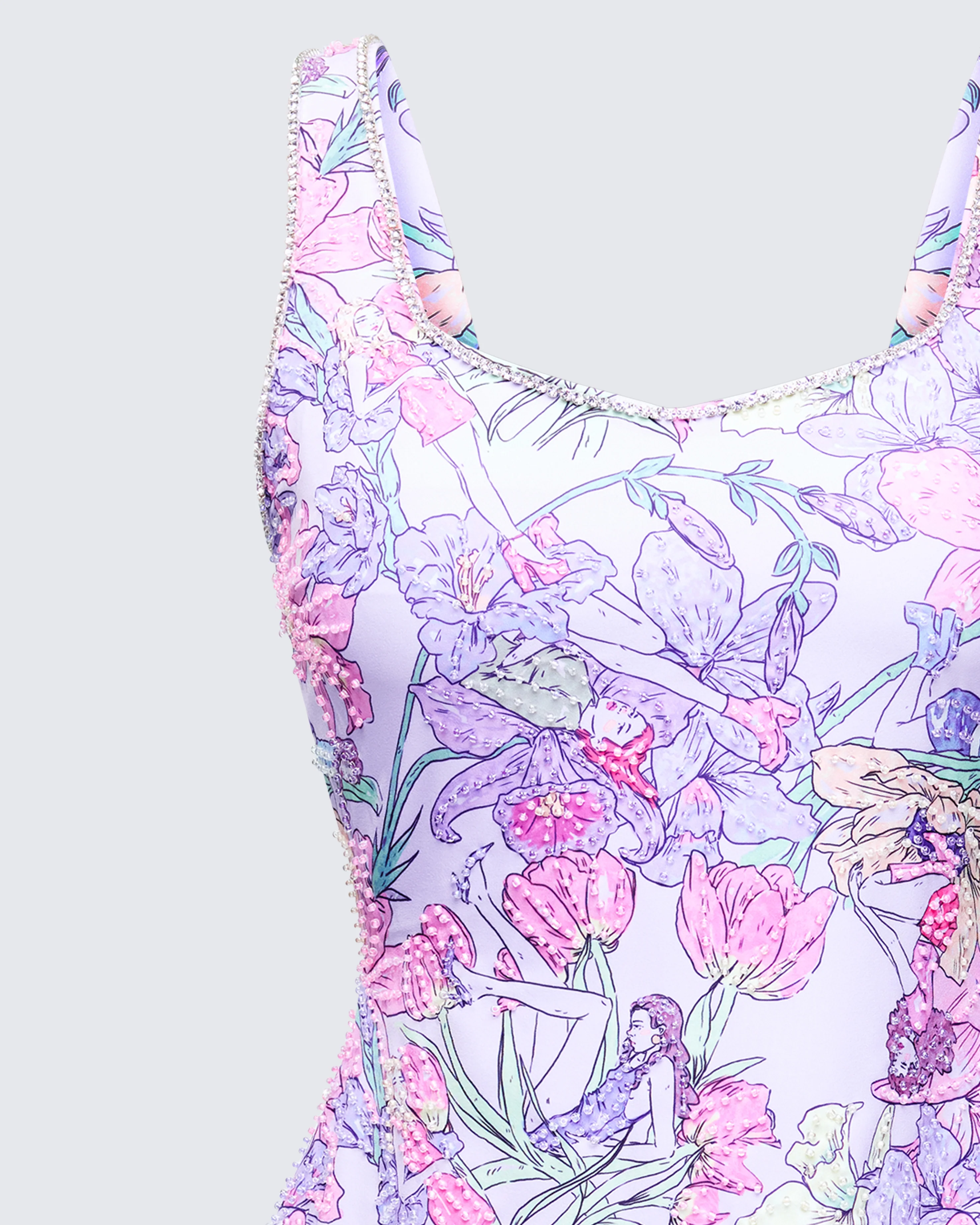 Seraphina Lilac Printed Hand Embellished Mini Dress - Image 6
