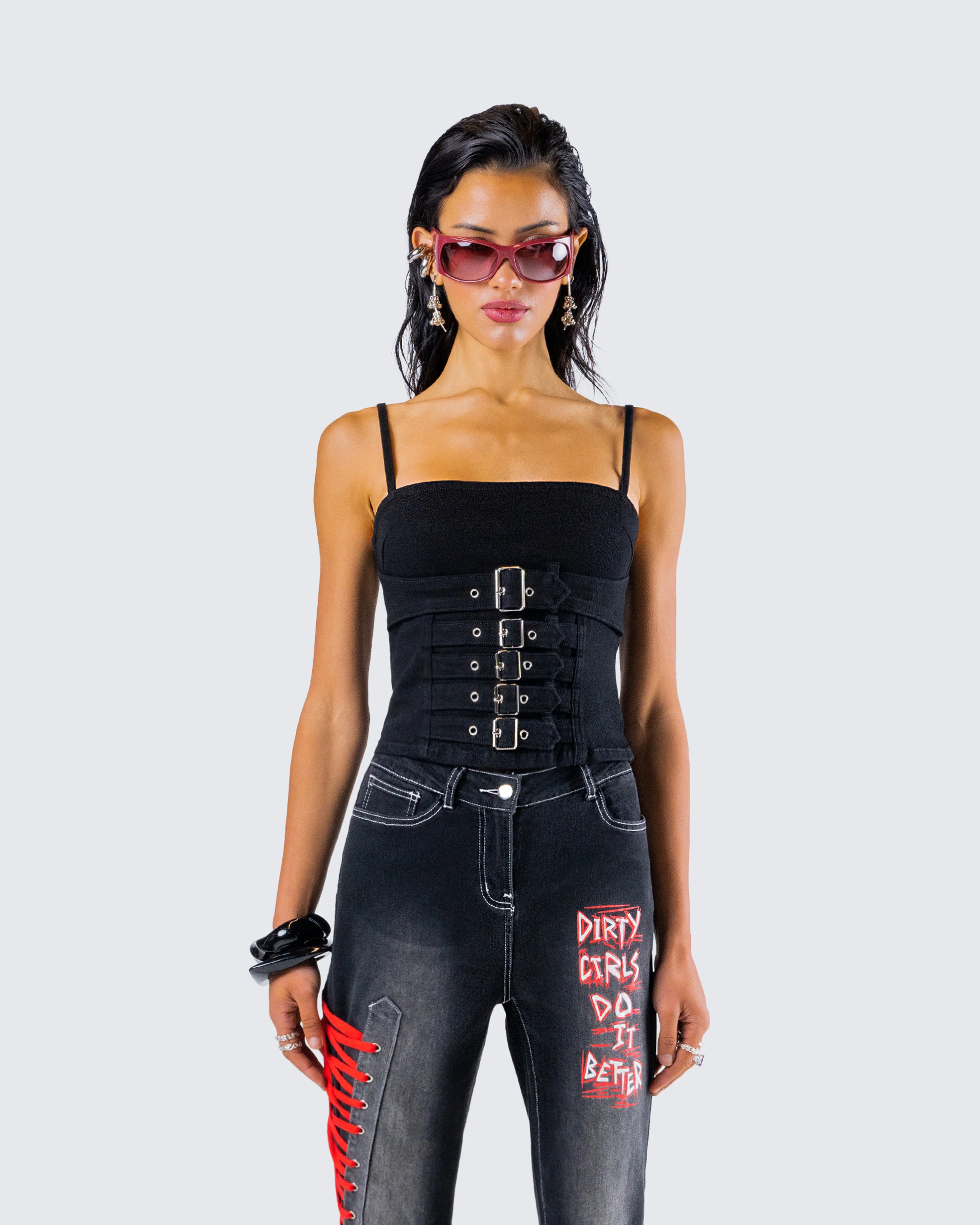 Serenity Black Denim Buckle Top - Image 4