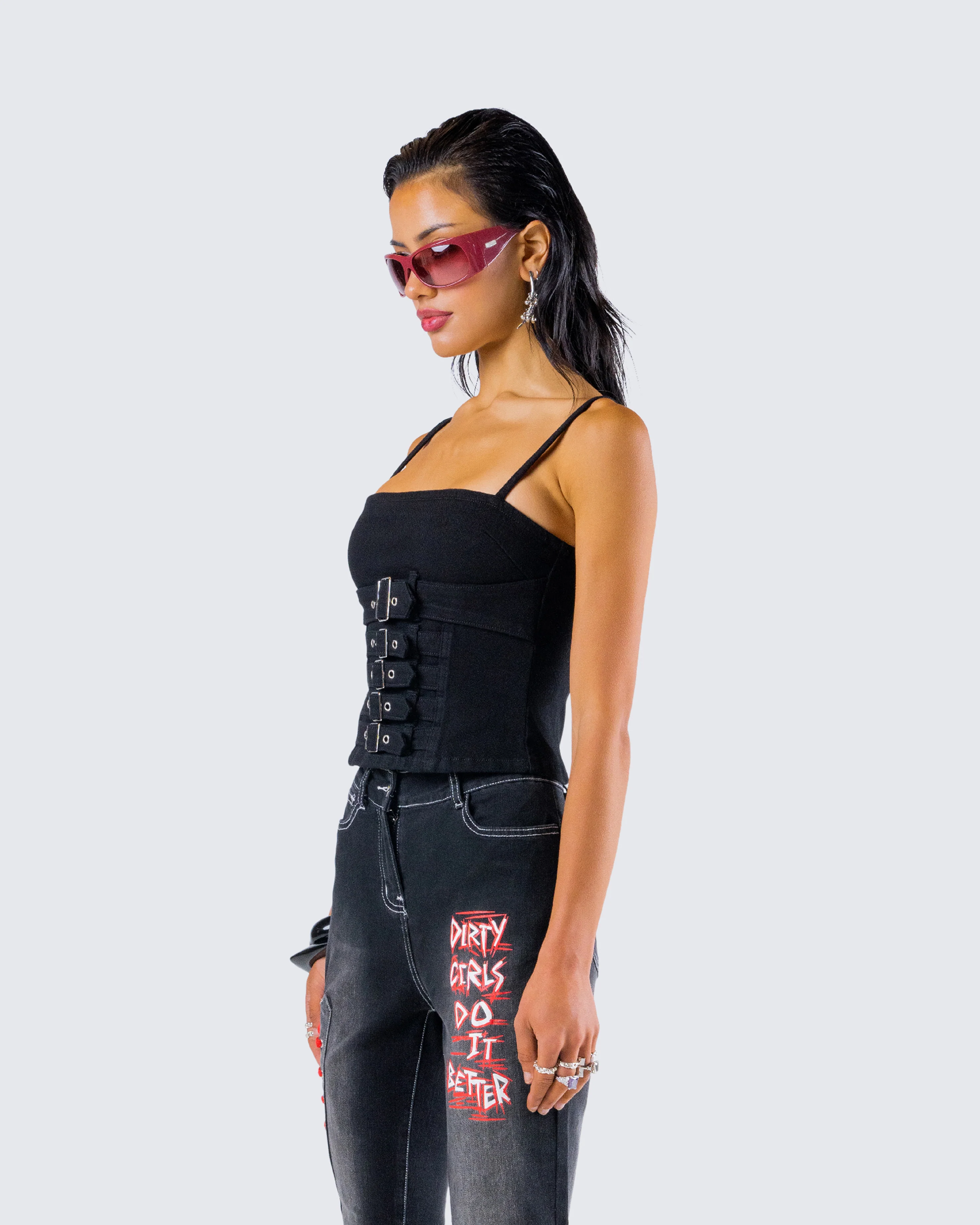 Serenity Black Denim Buckle Top - Image 5