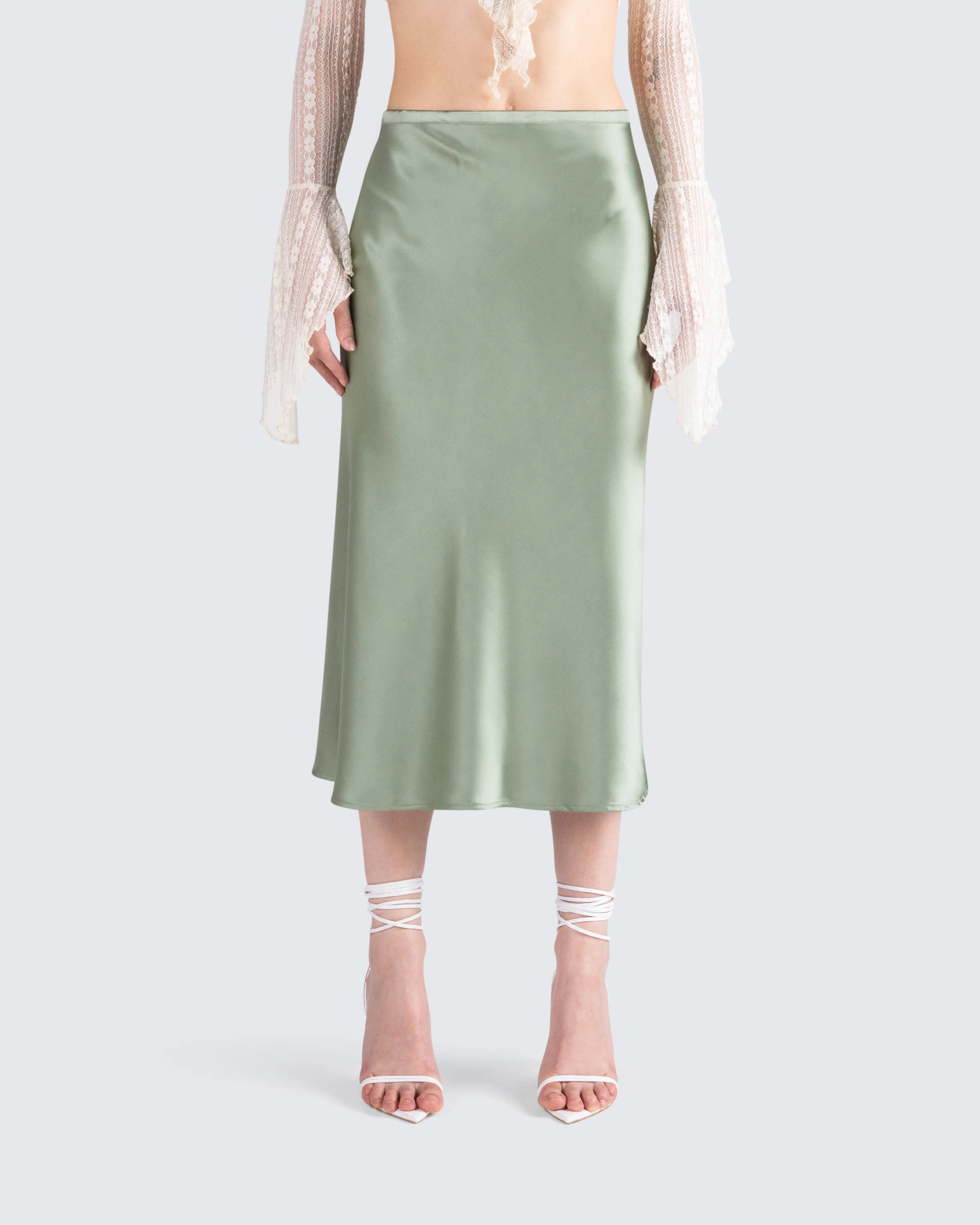 Shae Green Satin Midi Skirt - Image 4