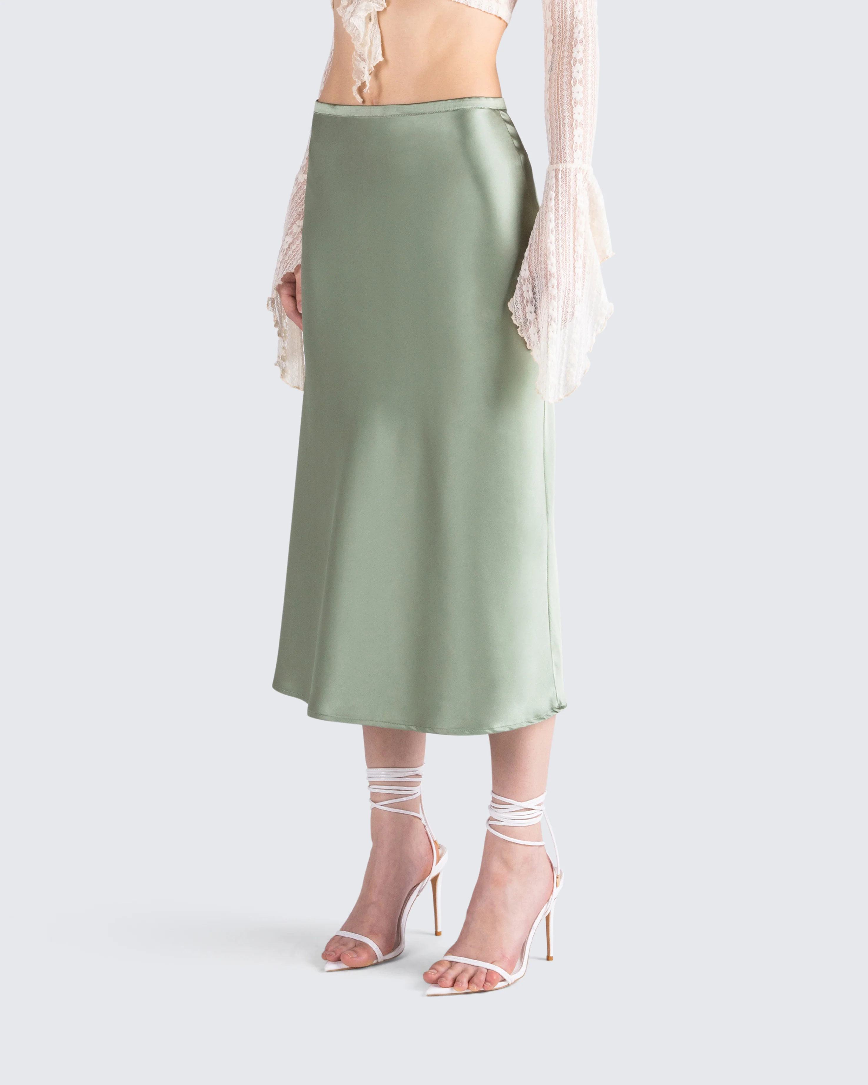 Shae Green Satin Midi Skirt - Image 5