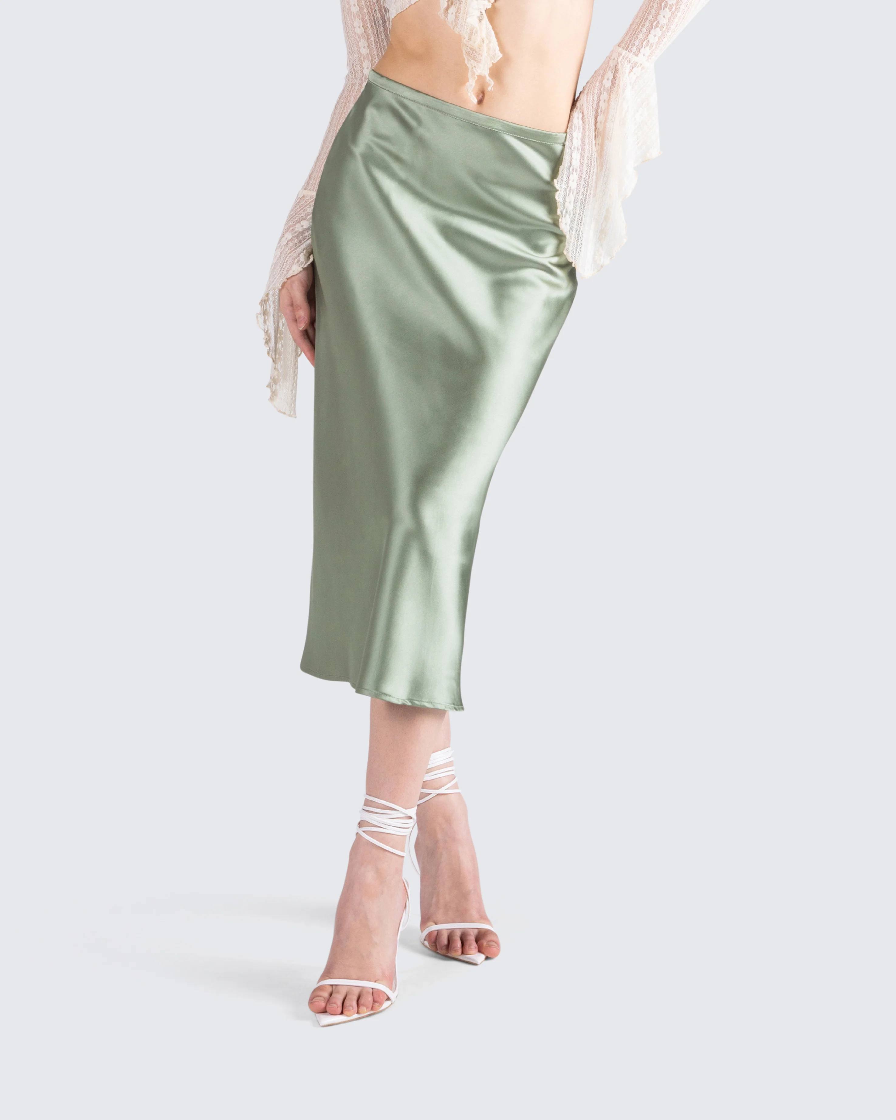 Shae Green Satin Midi Skirt - Image 8