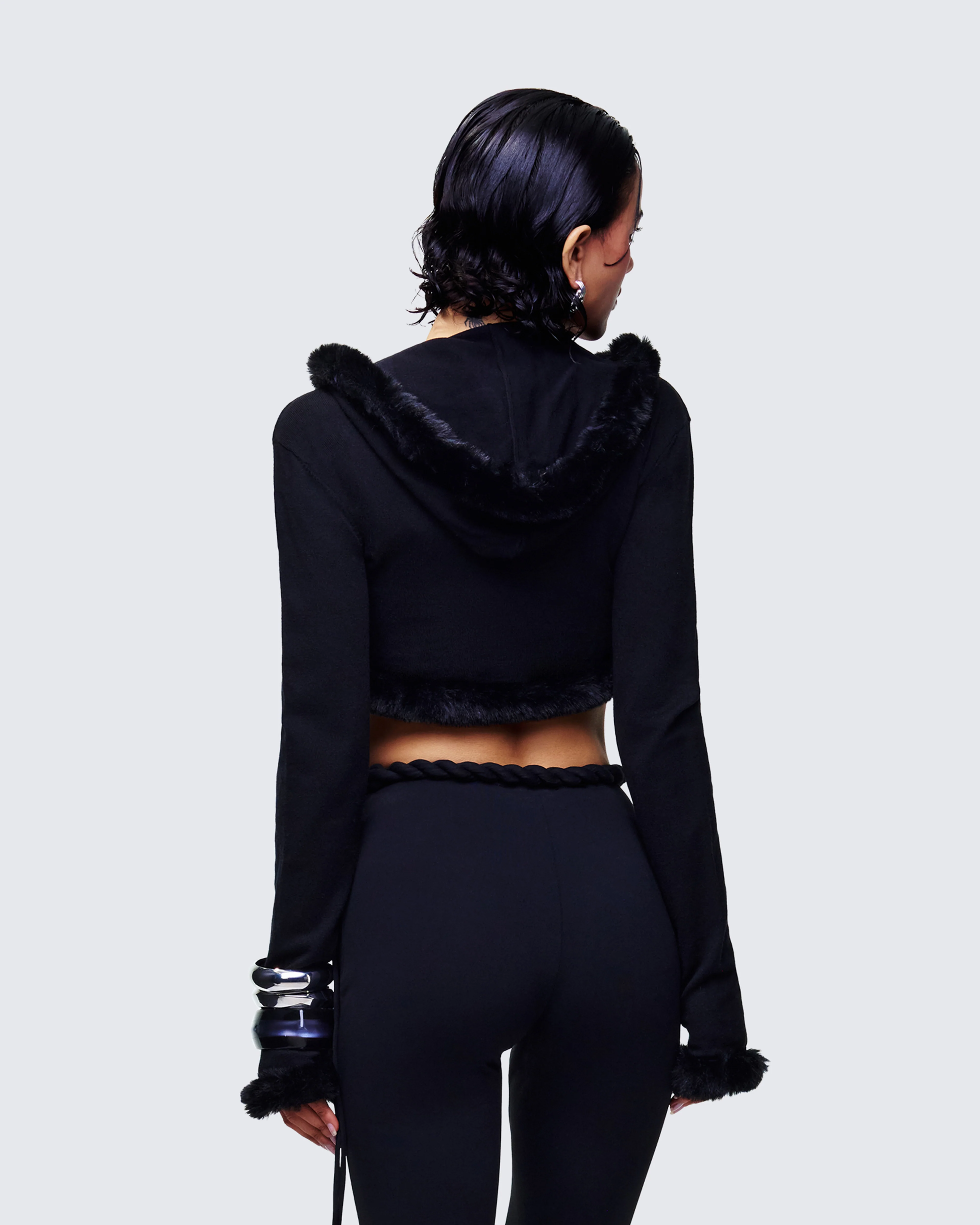 Shoshana Black Fur Trimmed Bow Tied Cardigan - Image 4